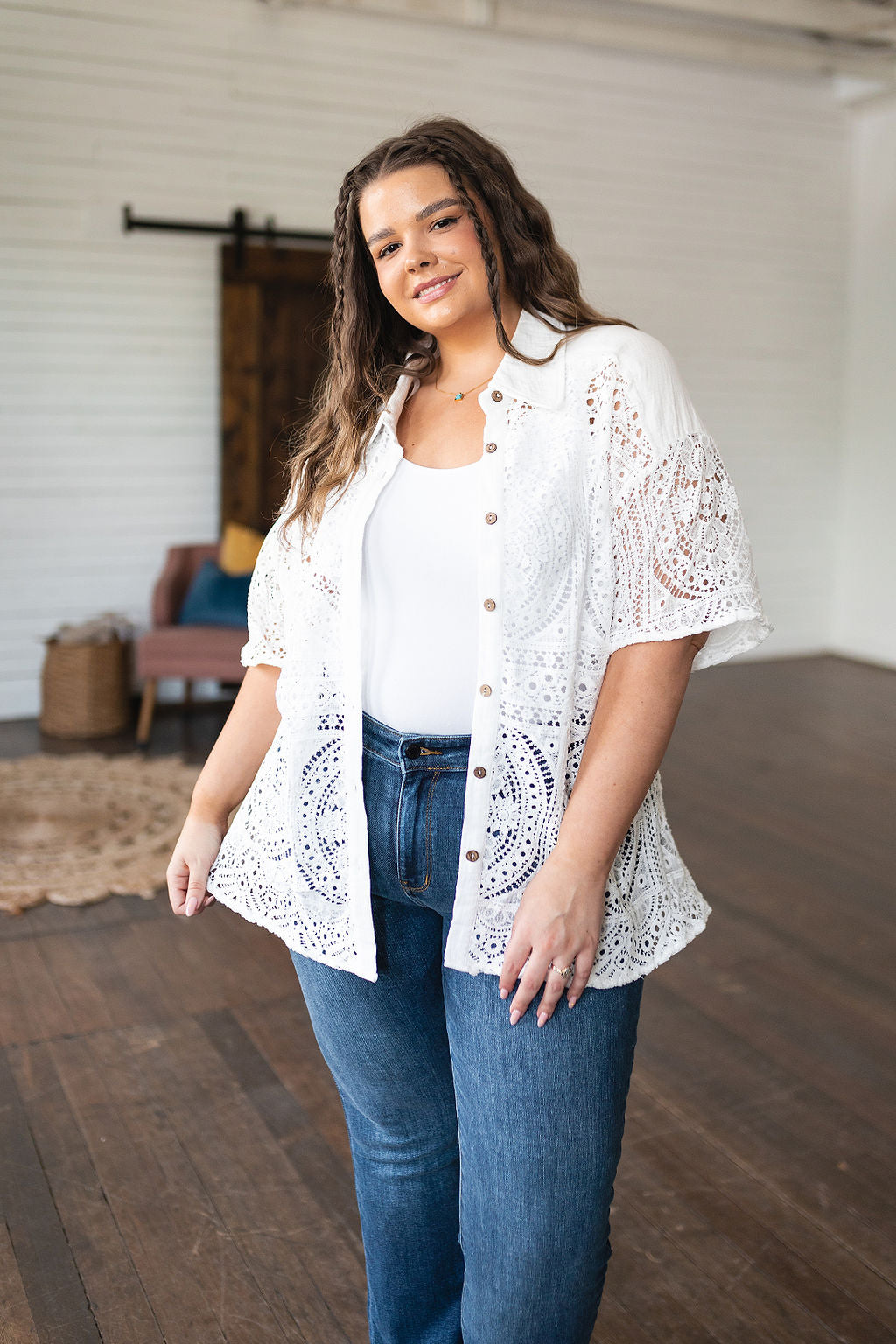 Head in the Clouds Lace Button Down Kimono Top