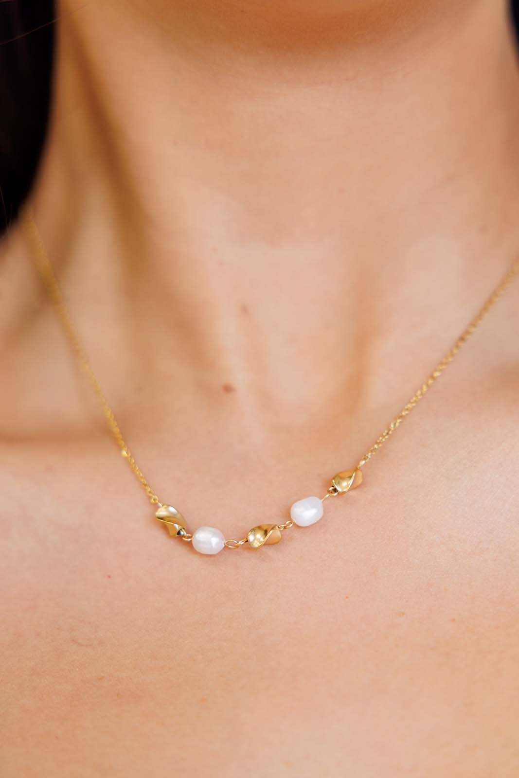 18K Gold Plated Stainless Steel Pearl Necklace