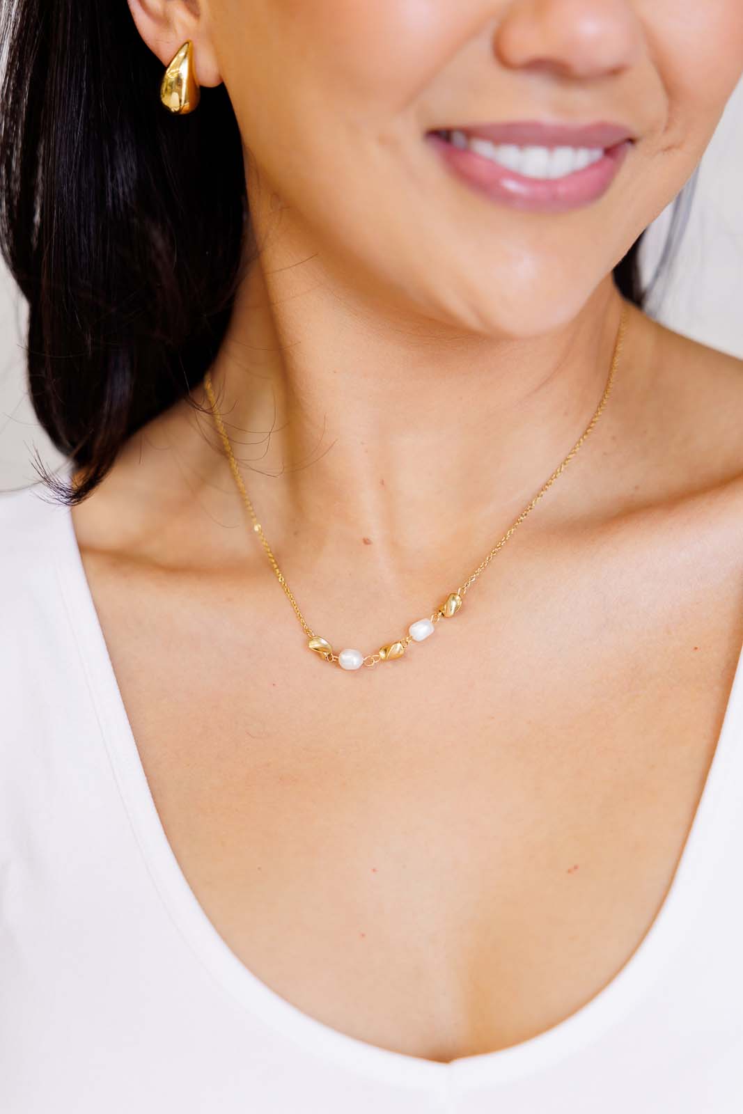 18K Gold Plated Stainless Steel Pearl Necklace