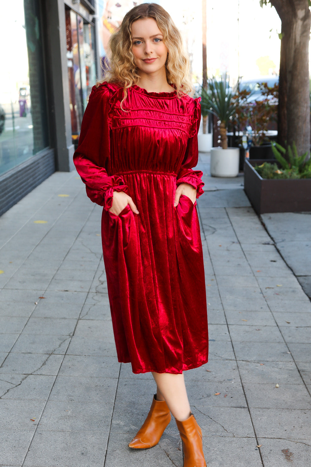 Be Your Own Star Ruby Mock Neck Velvet Dress