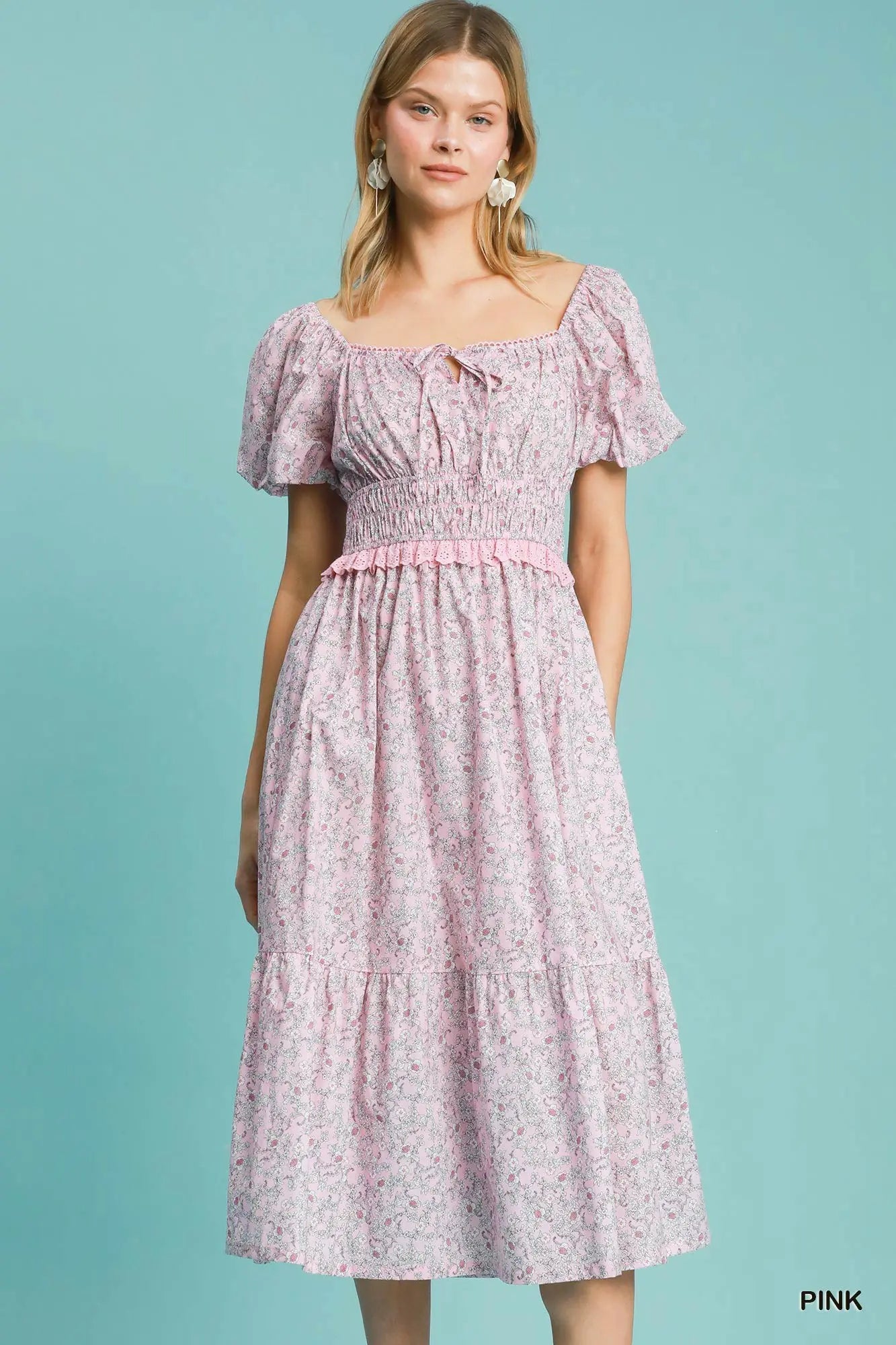 Tea Party Smocked Floral Cotton Midi Dress *preorder*