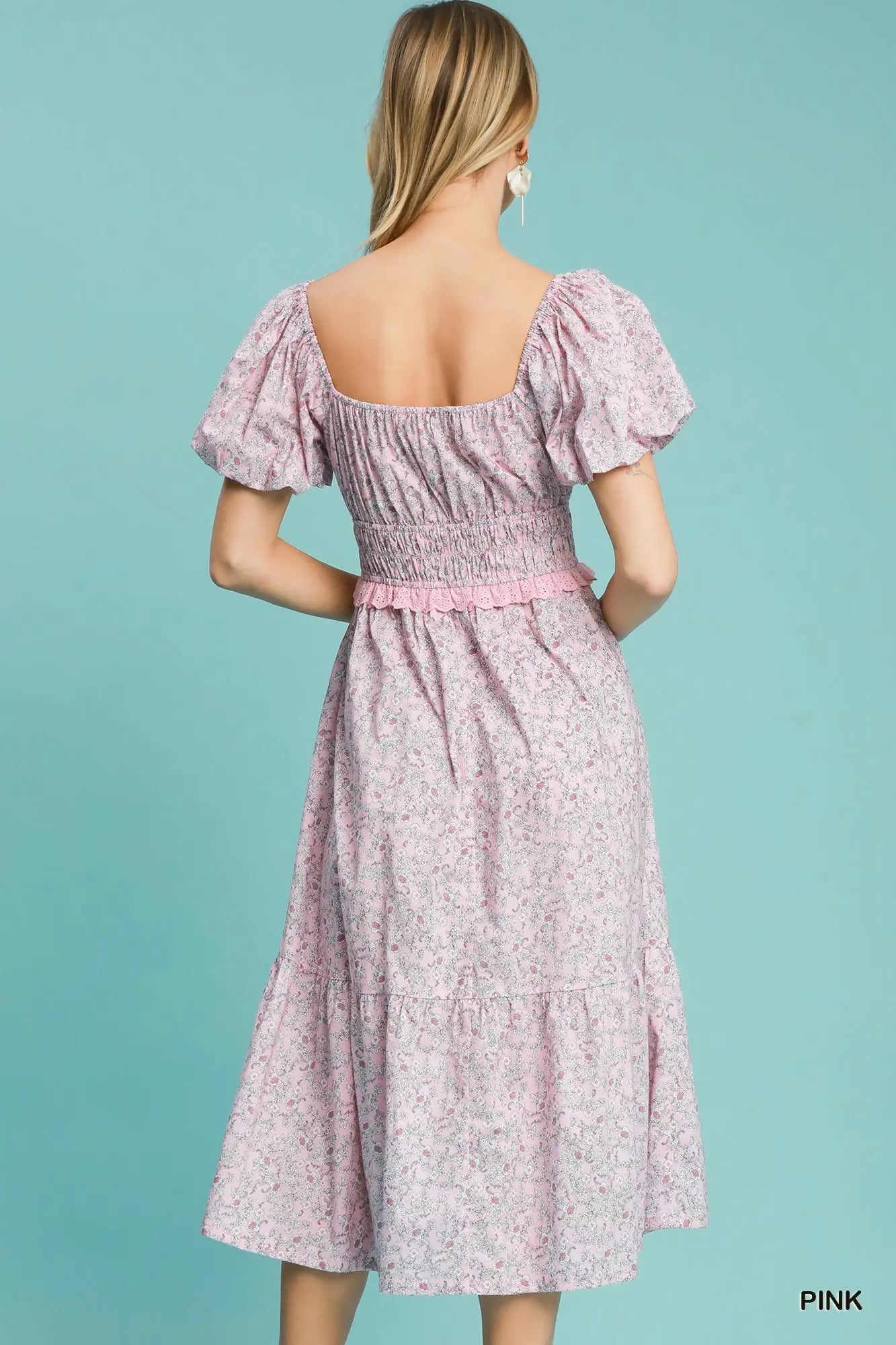 Tea Party Smocked Floral Cotton Midi Dress *preorder*