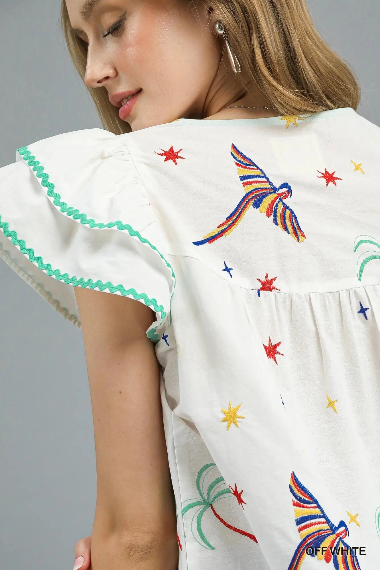 Tropical Embroidered Flutter Cotton Top *preorder*