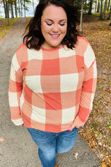 Give You Joy Rust Checker Plaid French Terry Top