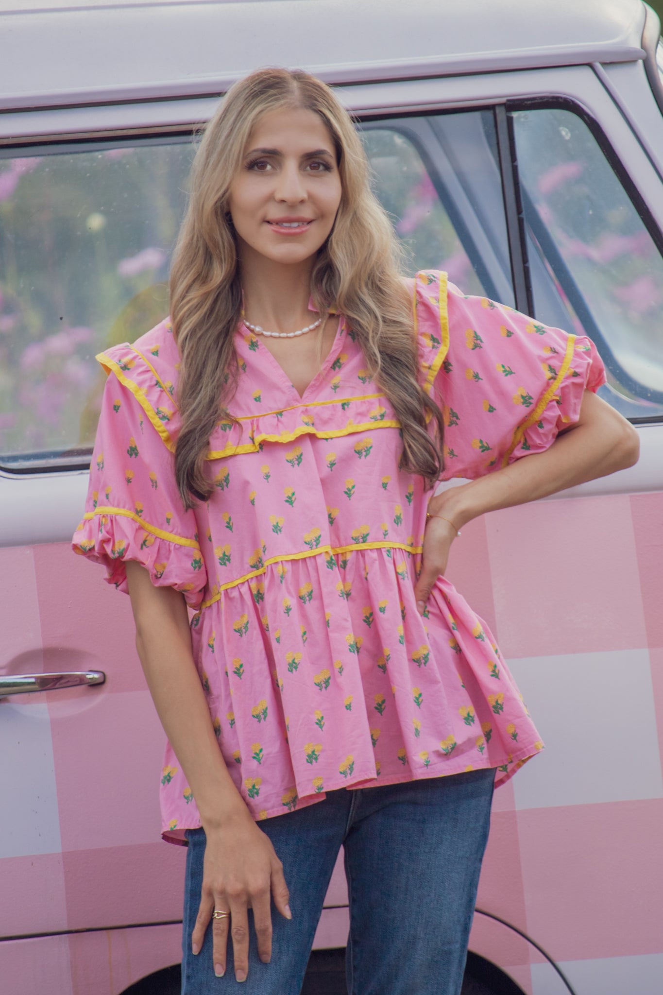 Pink Lemonade Babydoll Floral Blouse