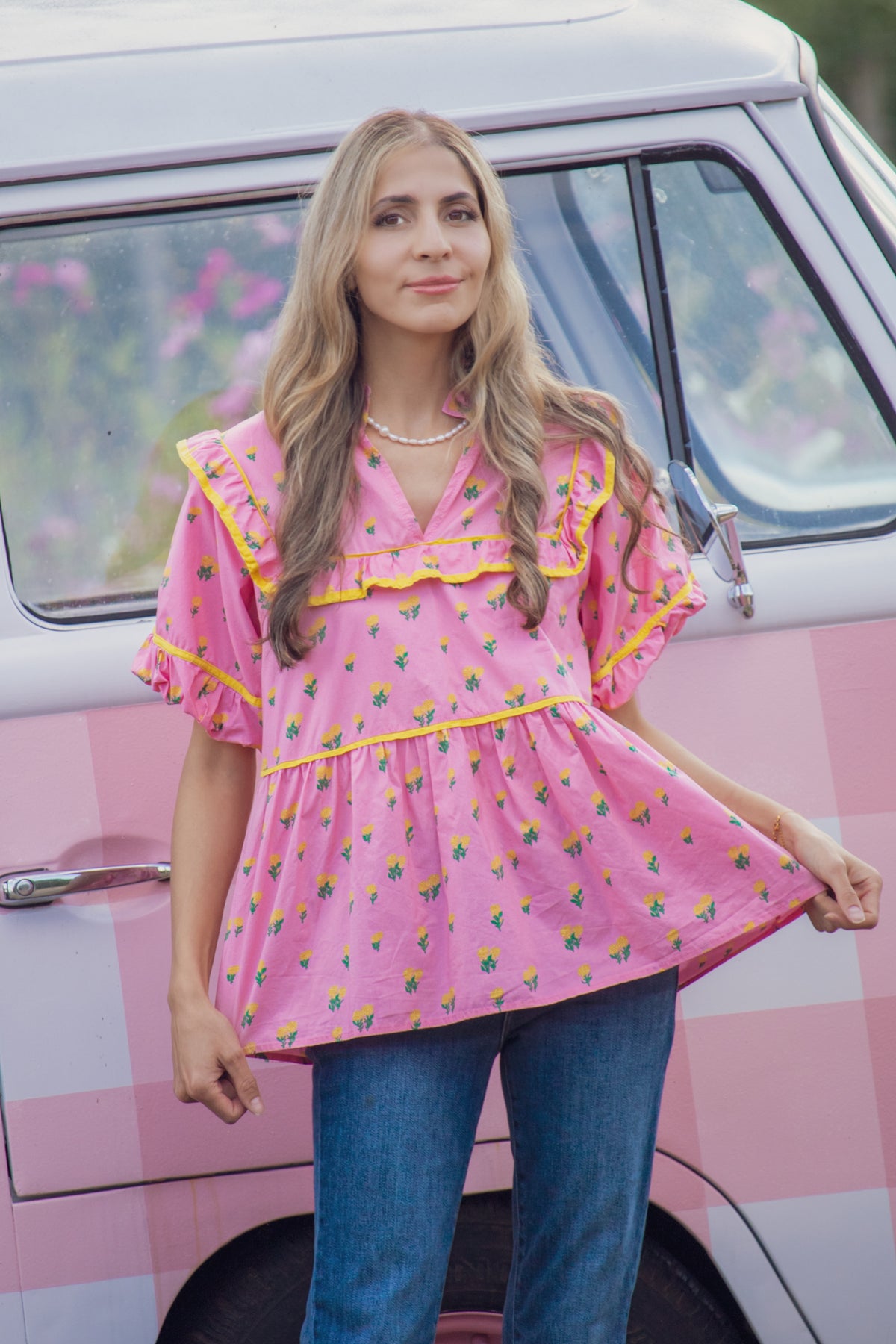 Pink Lemonade Babydoll Floral Blouse