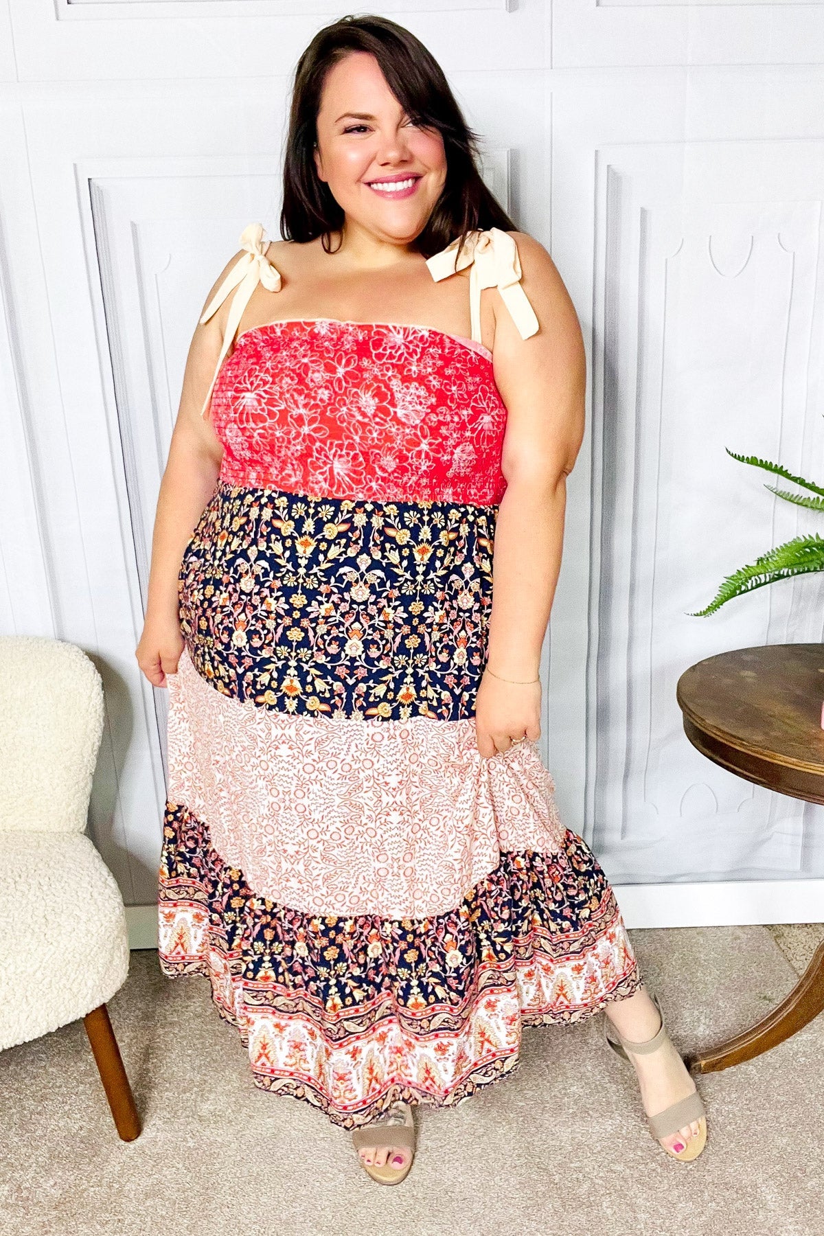 Vacay Vibes Orange Floral Smocked Tube Top Tiered Maxi Dress -SALE-