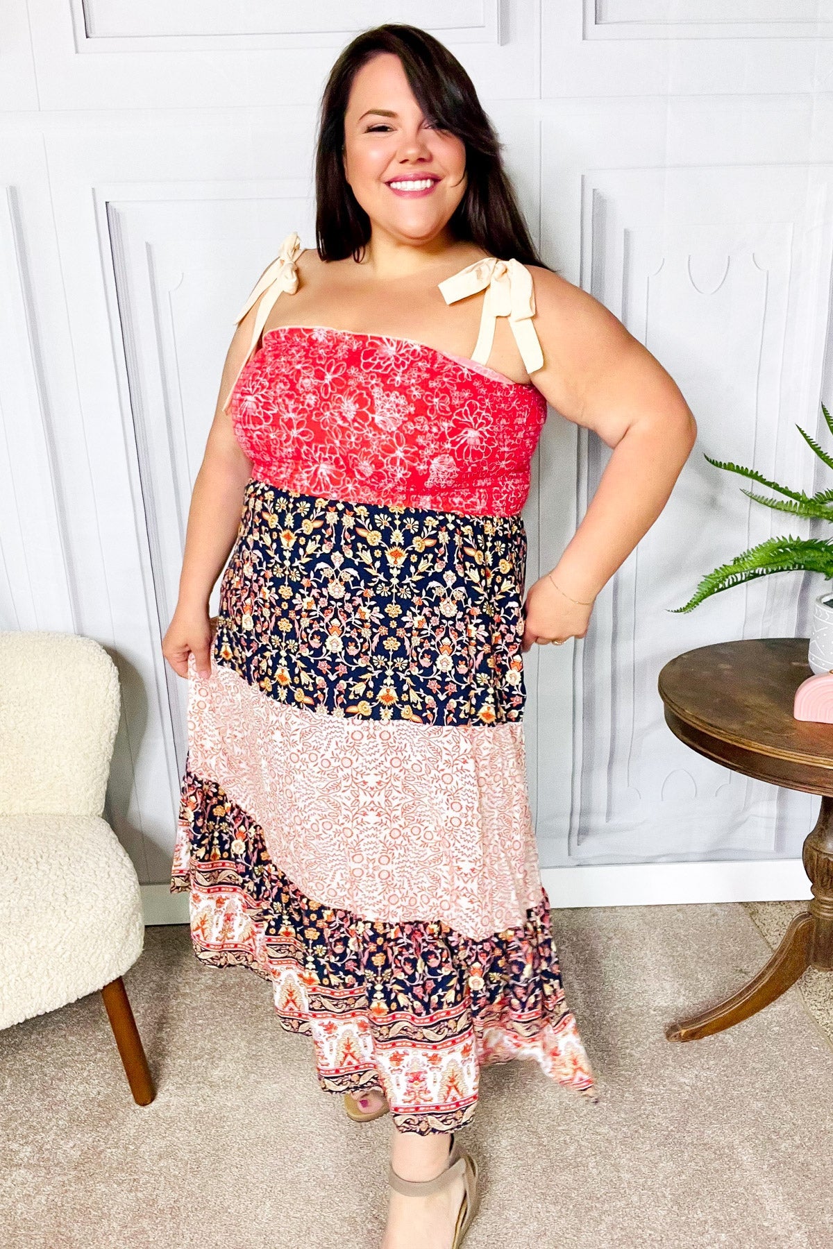 Vacay Vibes Orange Floral Smocked Tube Top Tiered Maxi Dress -SALE-