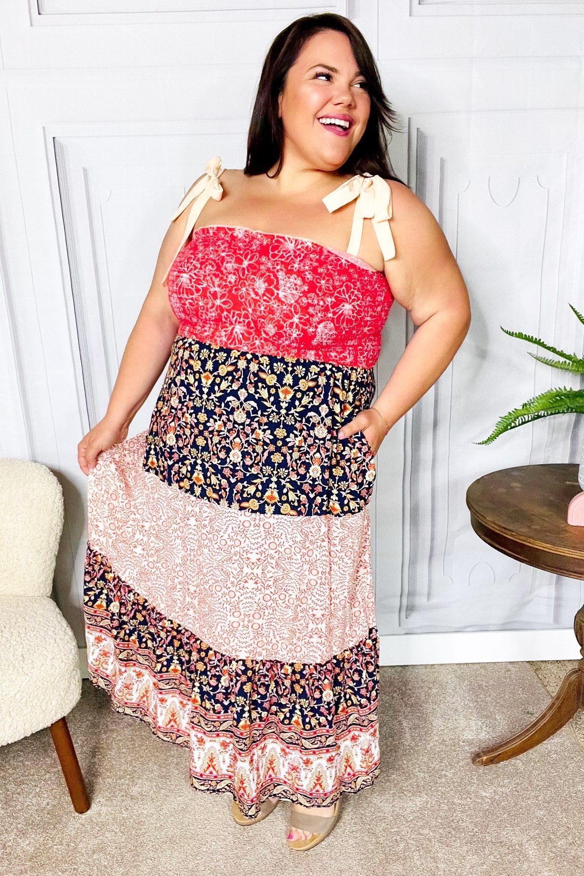 Vacay Vibes Orange Floral Smocked Tube Top Tiered Maxi Dress -SALE-