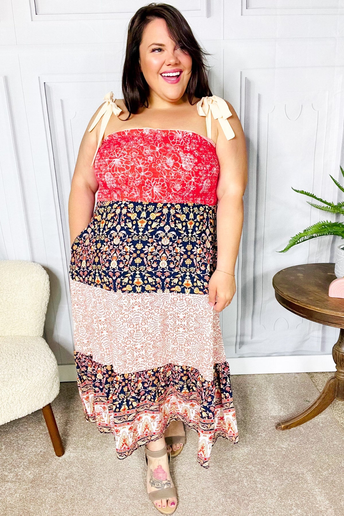 Vacay Vibes Orange Floral Smocked Tube Top Tiered Maxi Dress -SALE-