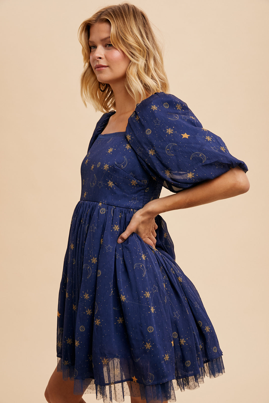 Celestial Dress in Midnight Coquette Sky