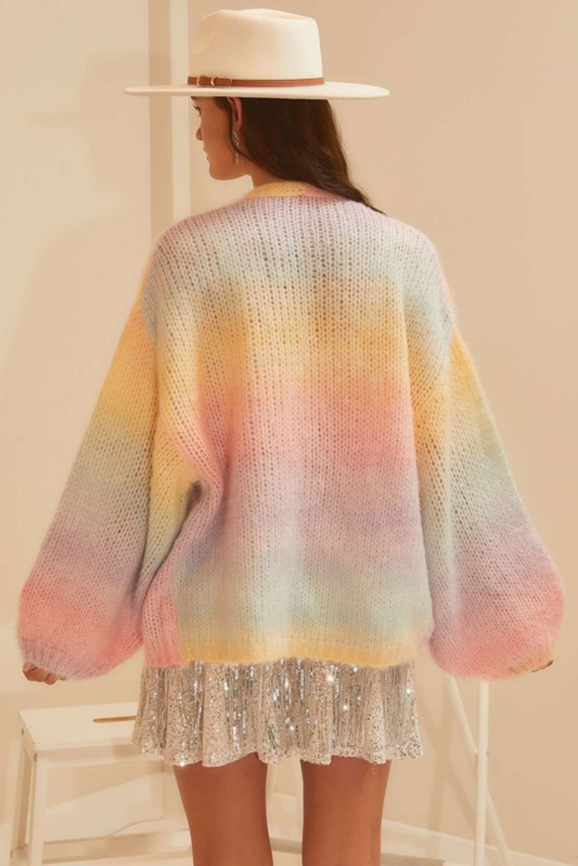 3D Rainbow Ombré Heart Knit Cardigan