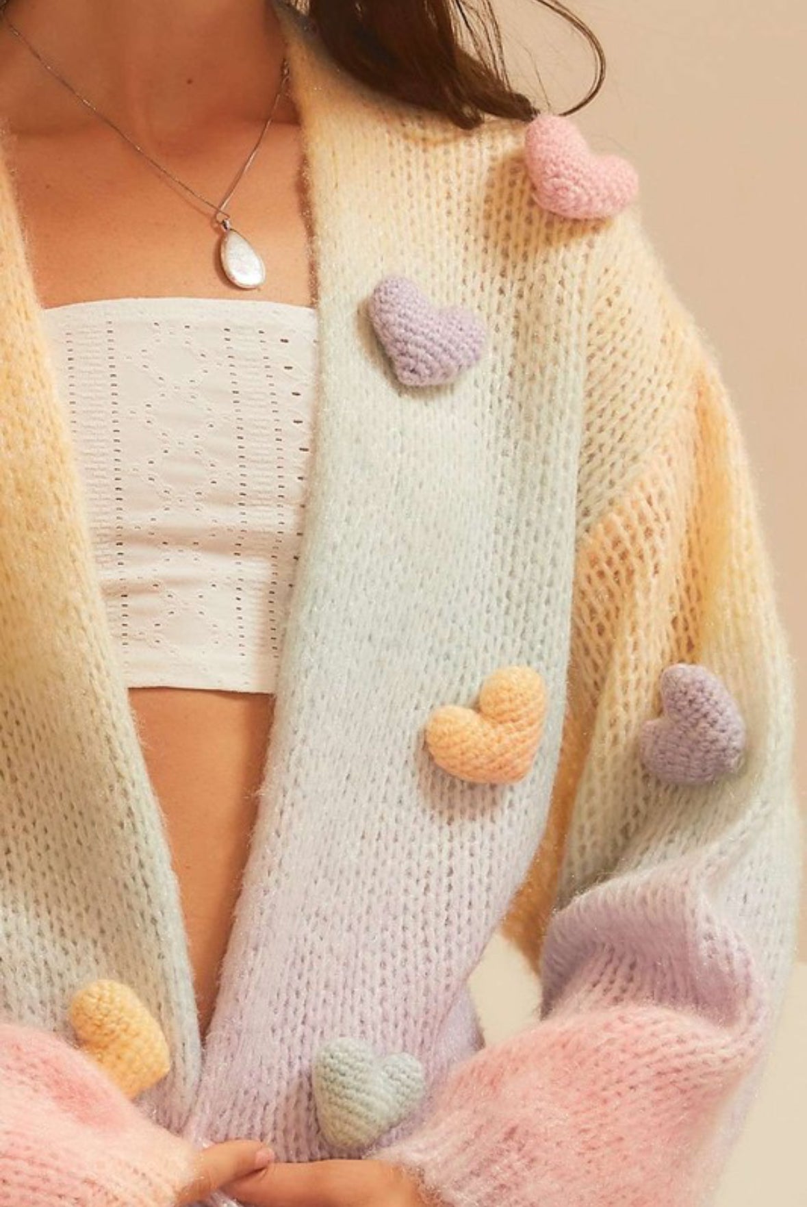 3D Rainbow Ombré Heart Knit Cardigan