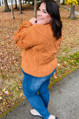 Joyful Days Rust Cable Knit Tassel Fringe Sweater