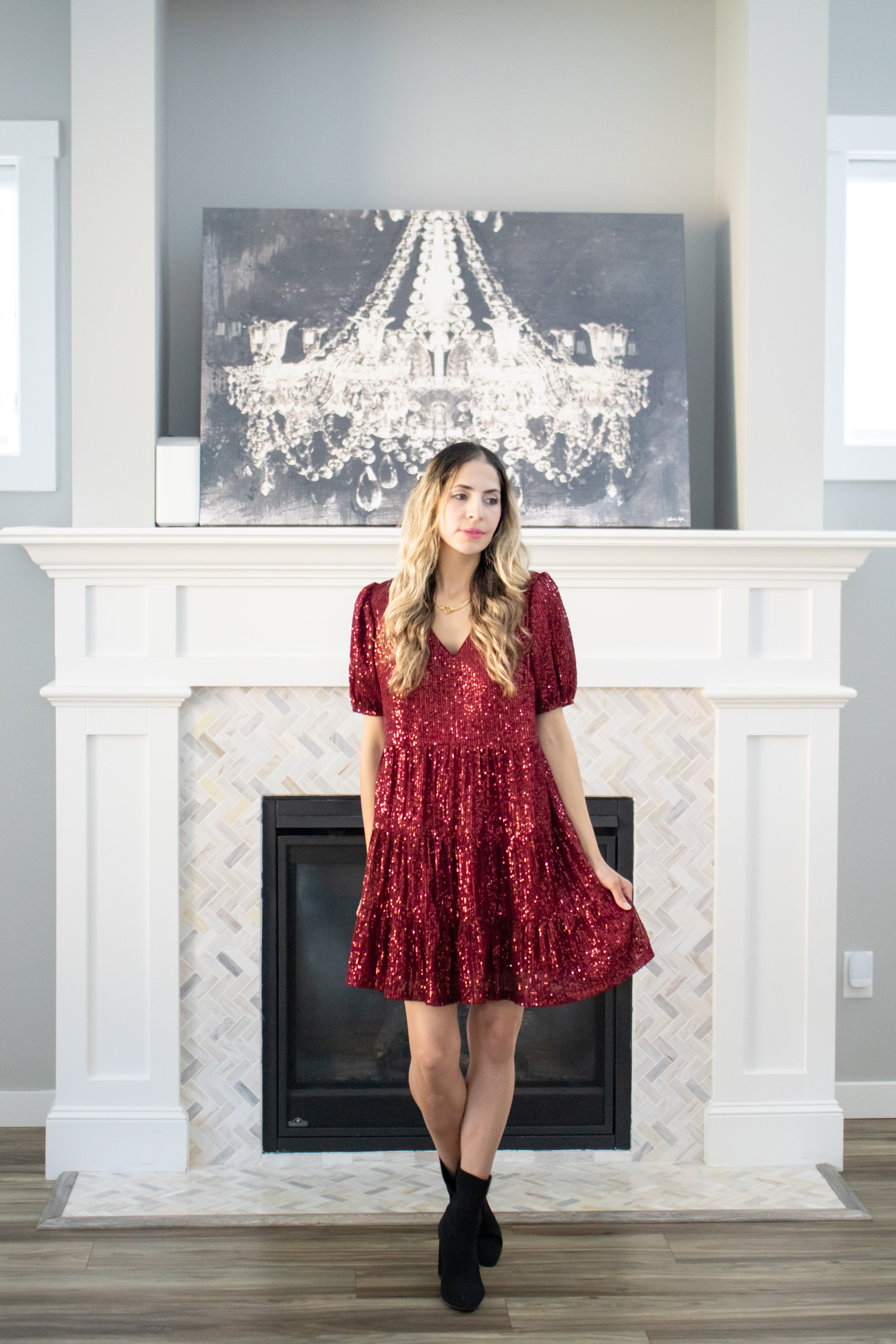 Sequin Shirt Dress In Swifty Red Era Final -SALE-