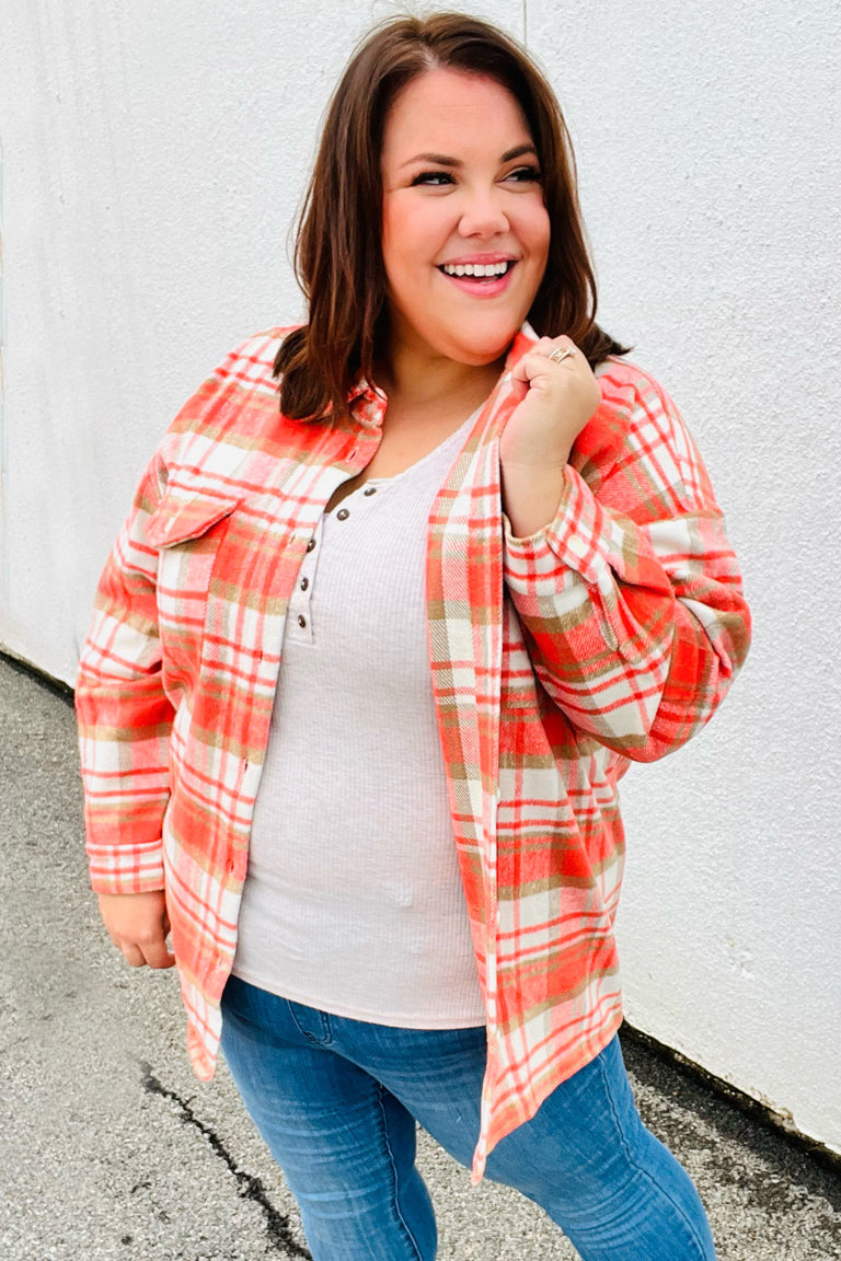 Orange Plaid Flannel Button Down Shacket -SALE-