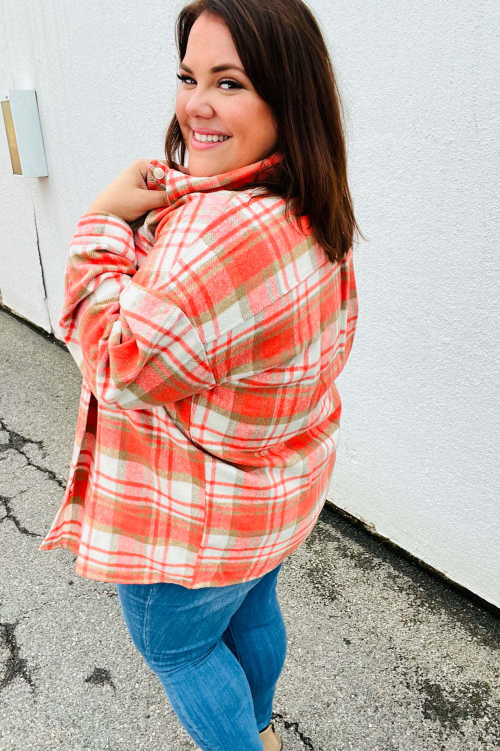 Orange Plaid Flannel Button Down Shacket -SALE-