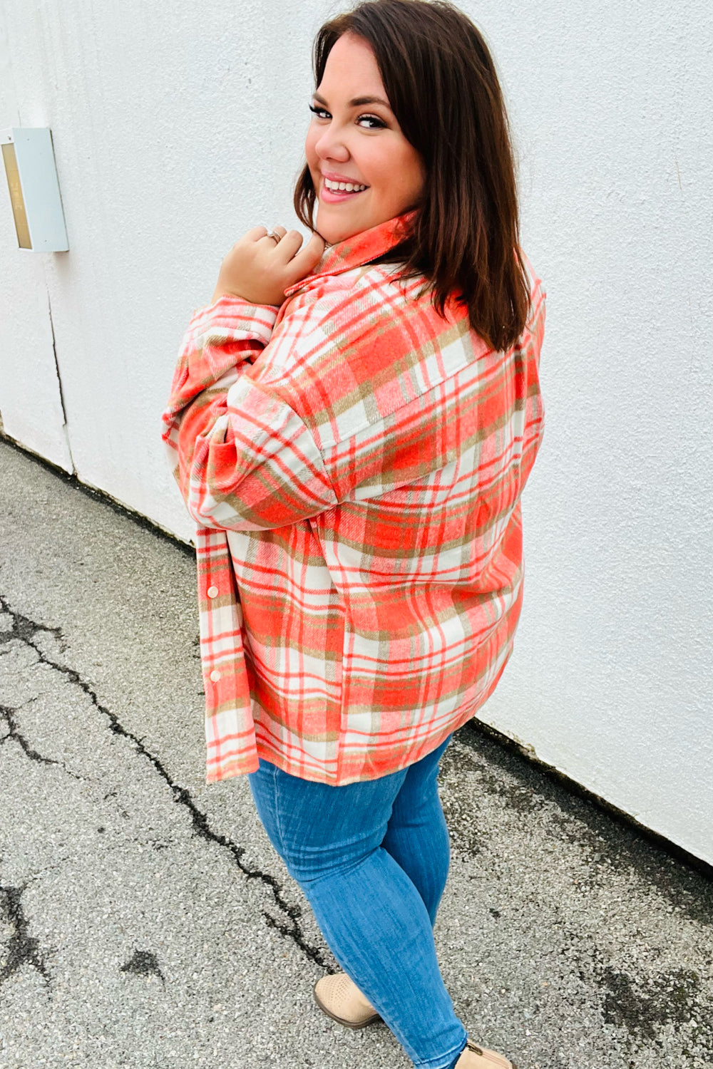 Orange Plaid Flannel Button Down Shacket -SALE-