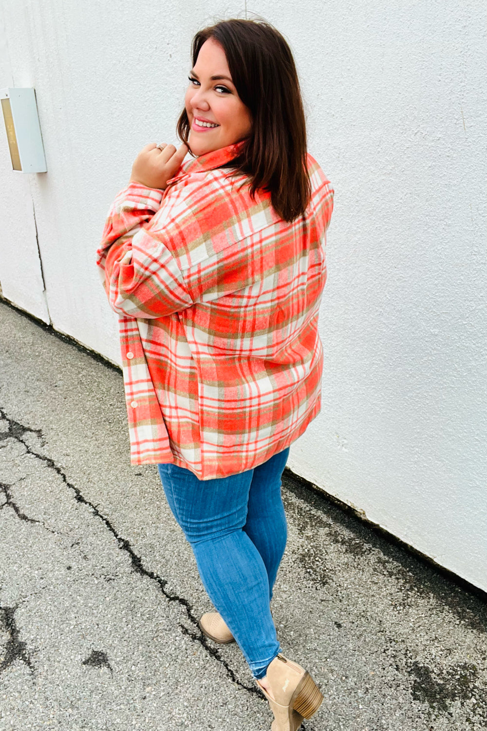 Orange Plaid Flannel Button Down Shacket -SALE-