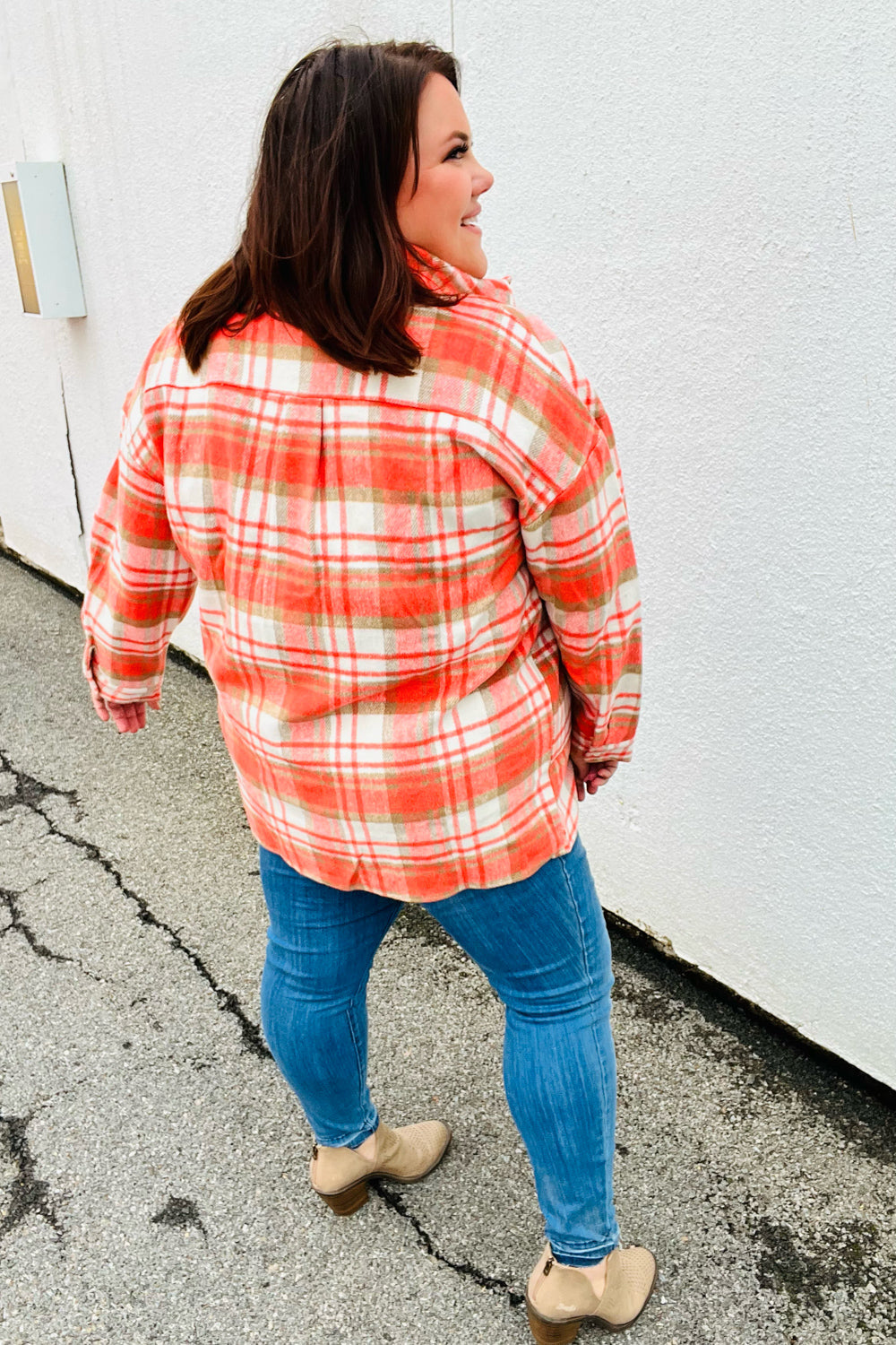 Orange Plaid Flannel Button Down Shacket -SALE-