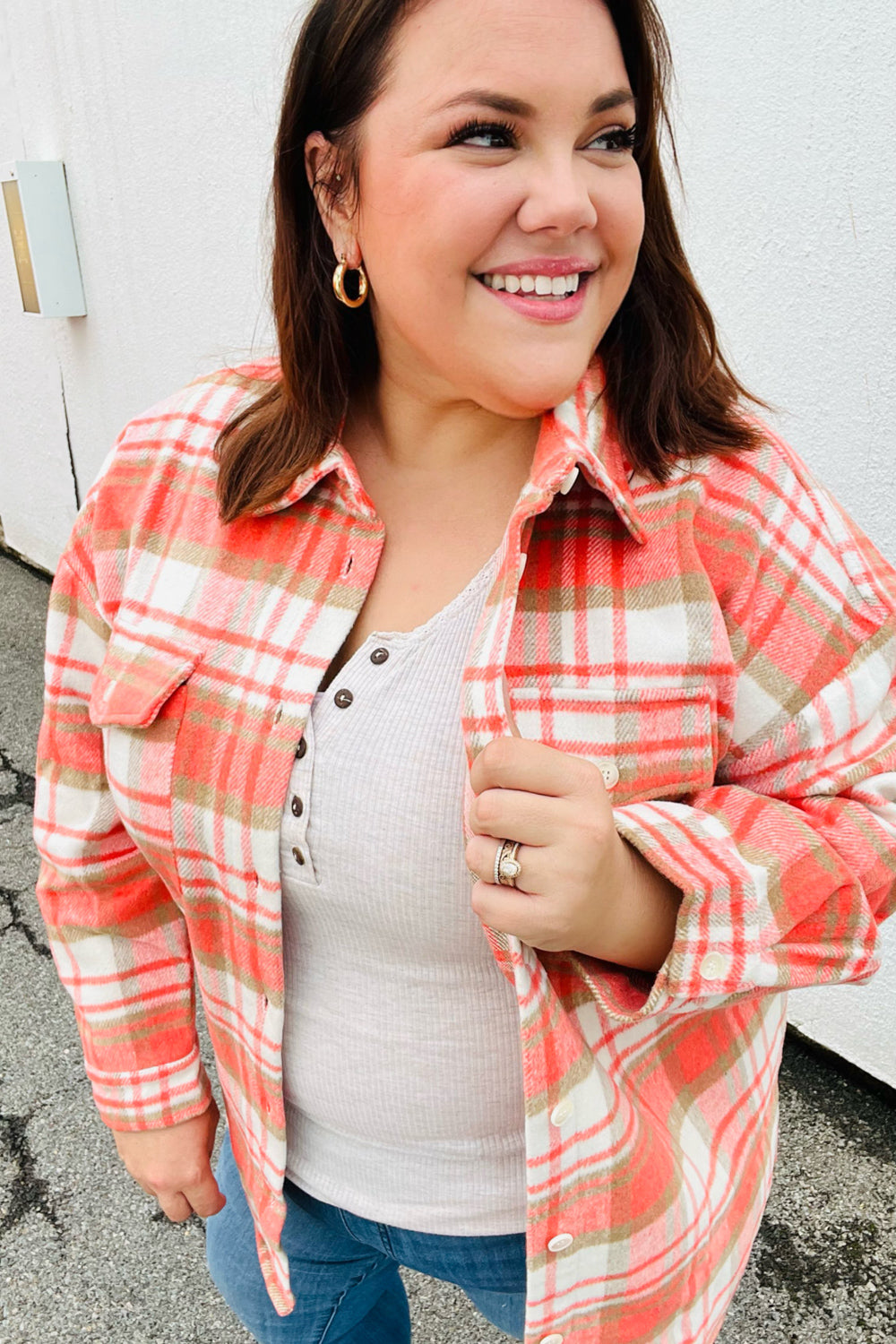 Orange Plaid Flannel Button Down Shacket -SALE-