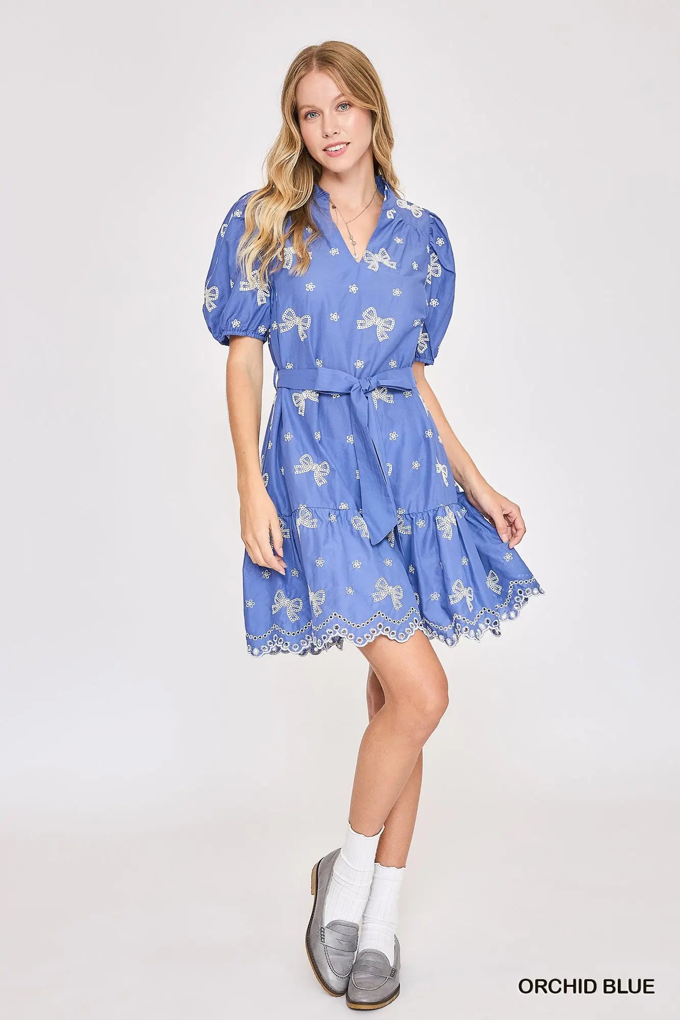 Tea Party Ribbon 100 Cotton Dress In Orchid Blue *PREORDER*