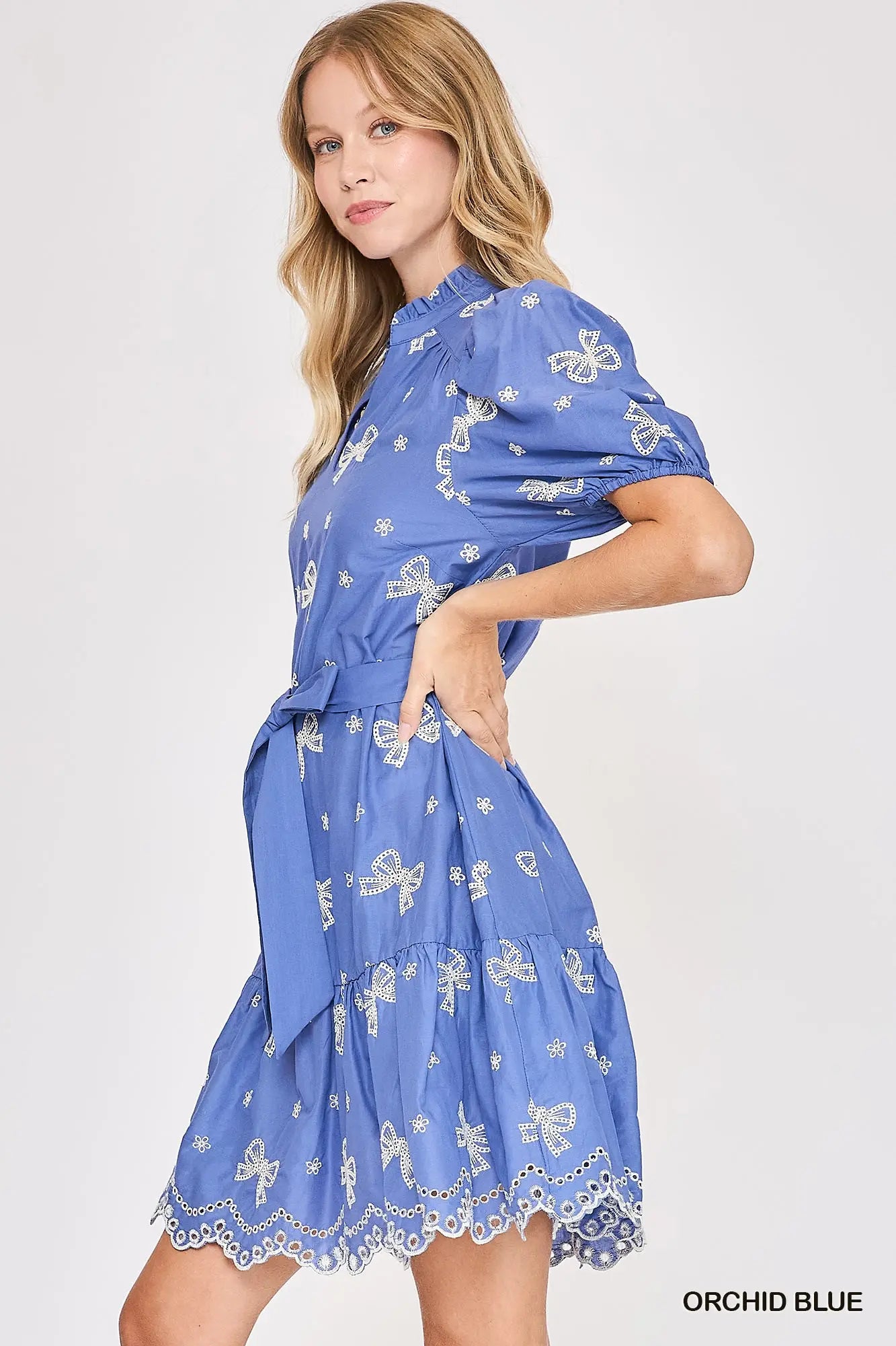 Tea Party Ribbon 100 Cotton Dress In Orchid Blue *PREORDER*