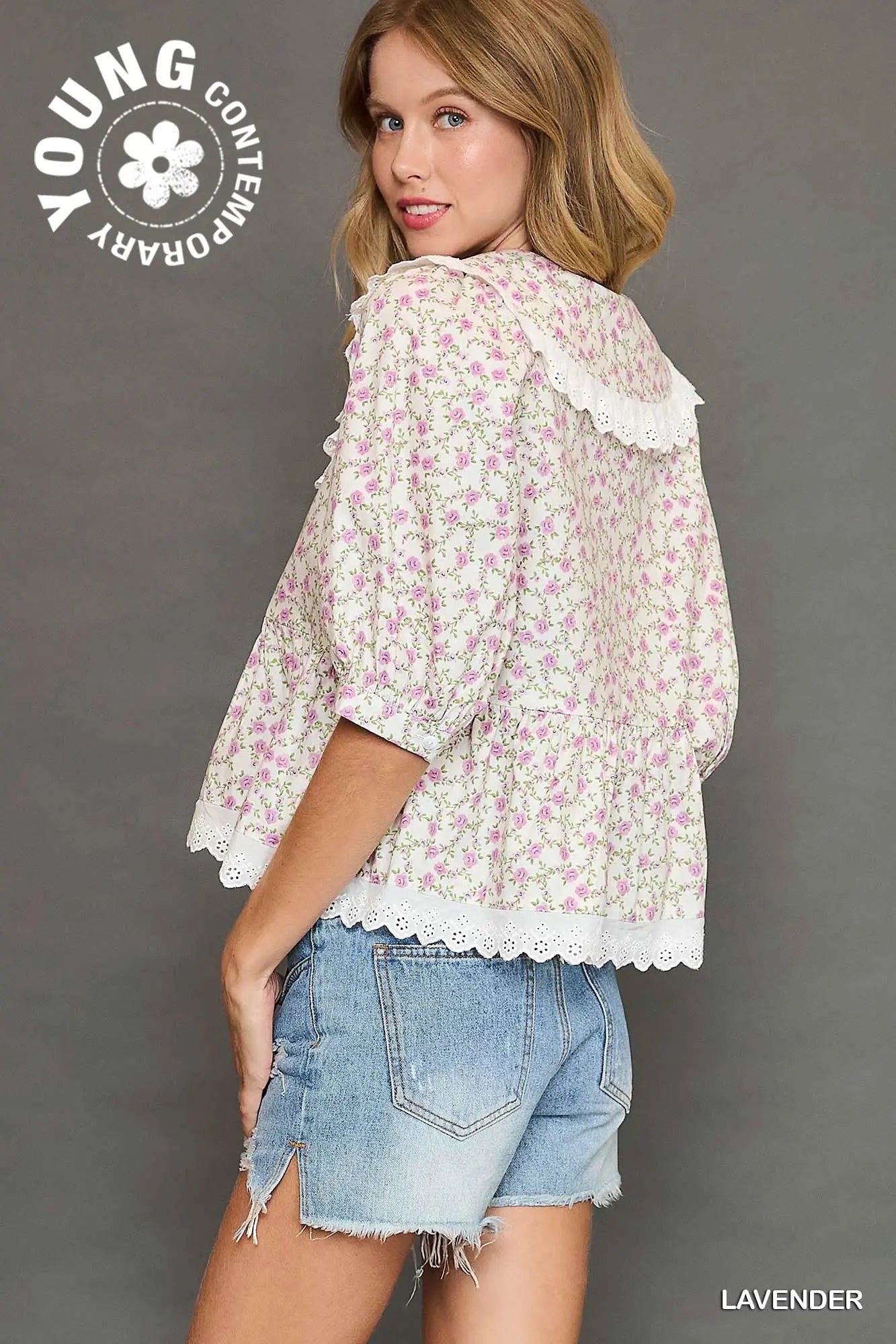 Peter Pan Cotton Ruffle Top in Lavender Rose *preorder*