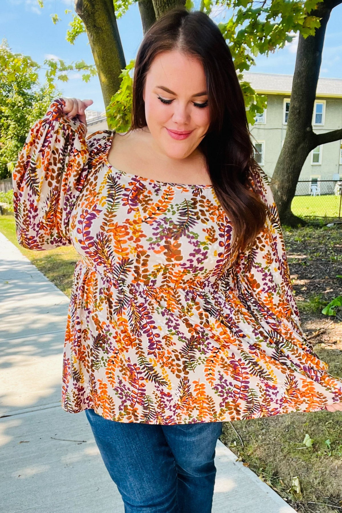 Rust Floral Print Babydoll Top