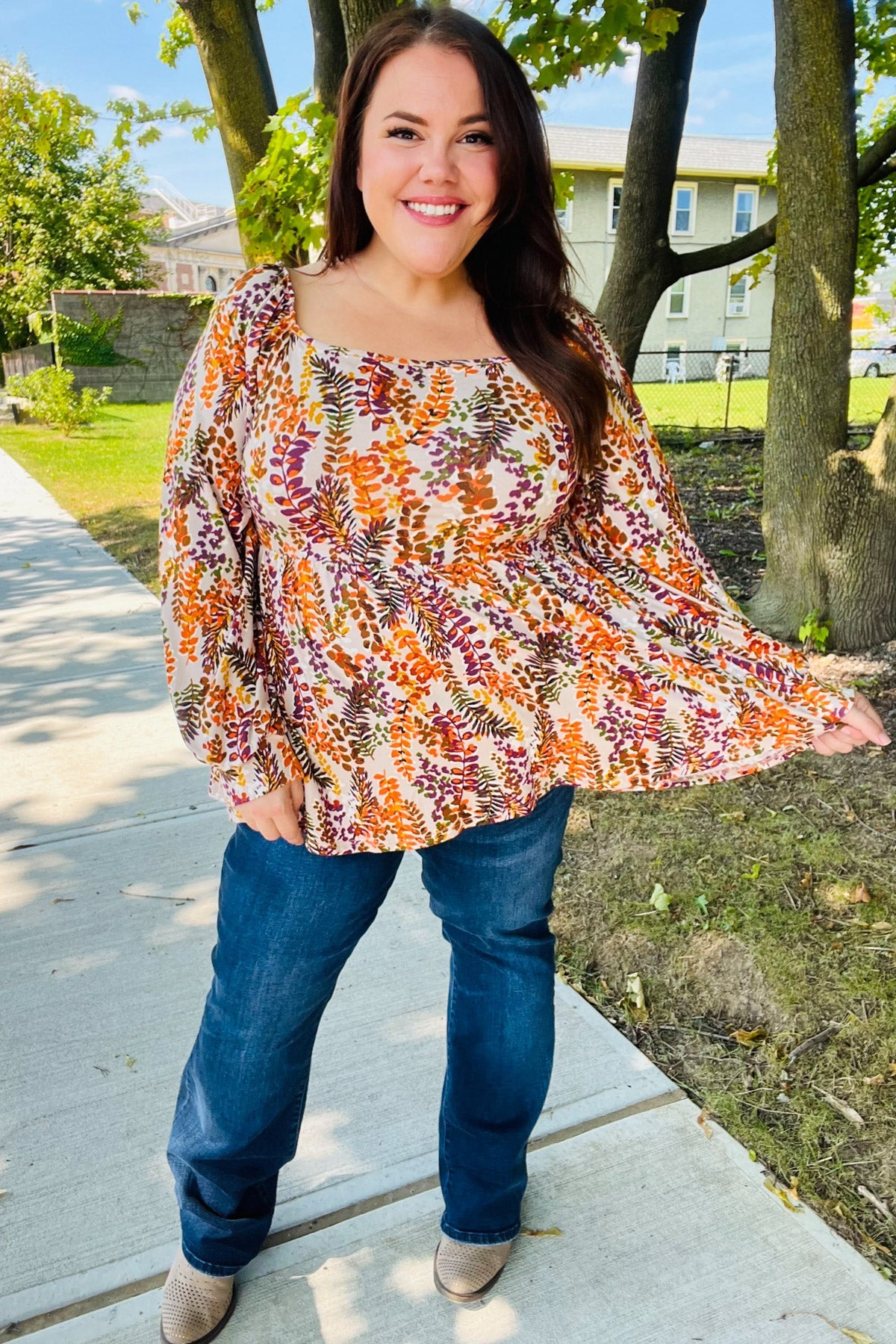 Rust Floral Print Babydoll Top