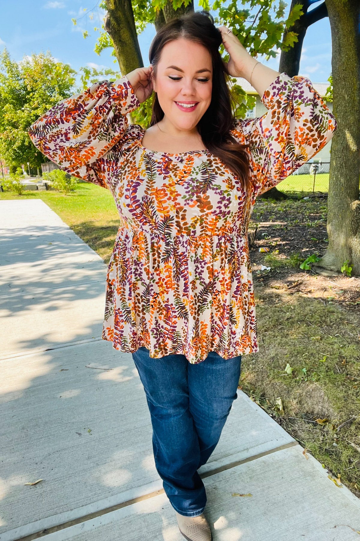 Rust Floral Print Babydoll Top