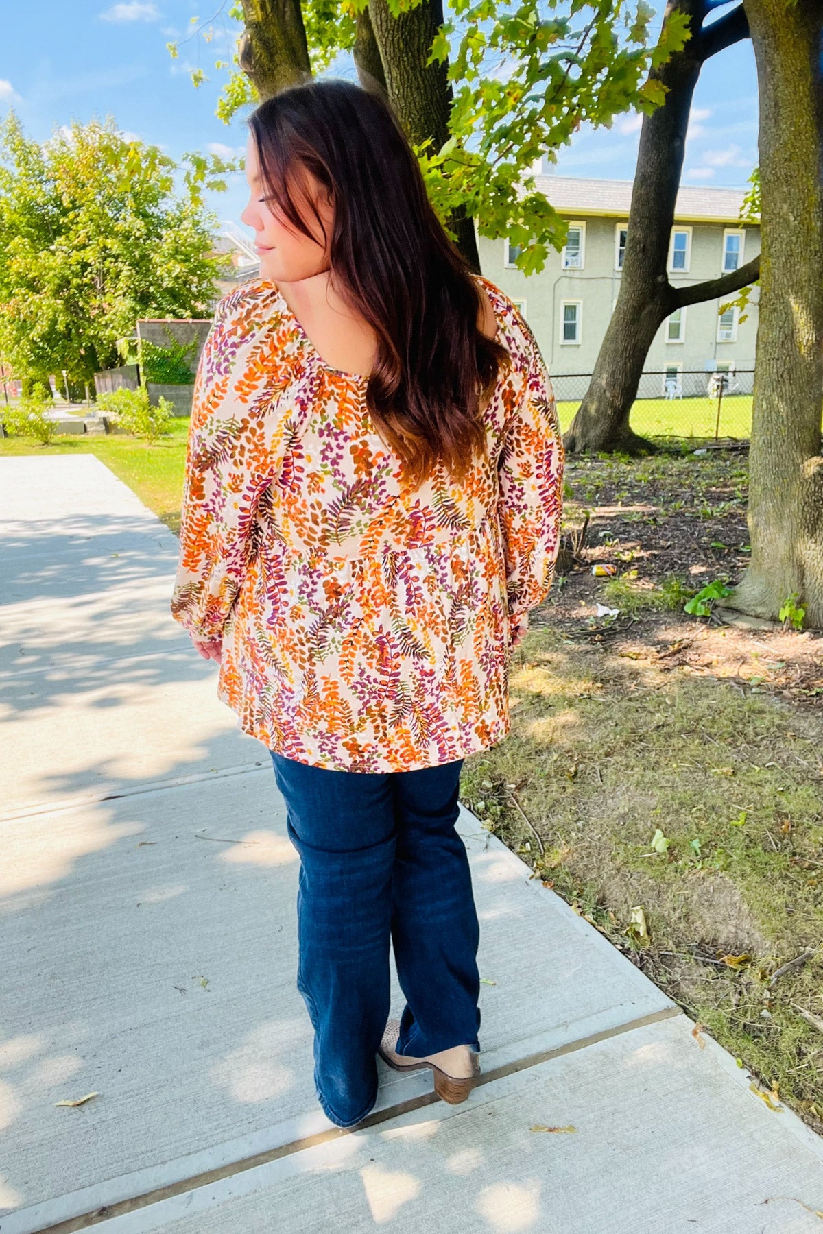 Rust Floral Print Babydoll Top