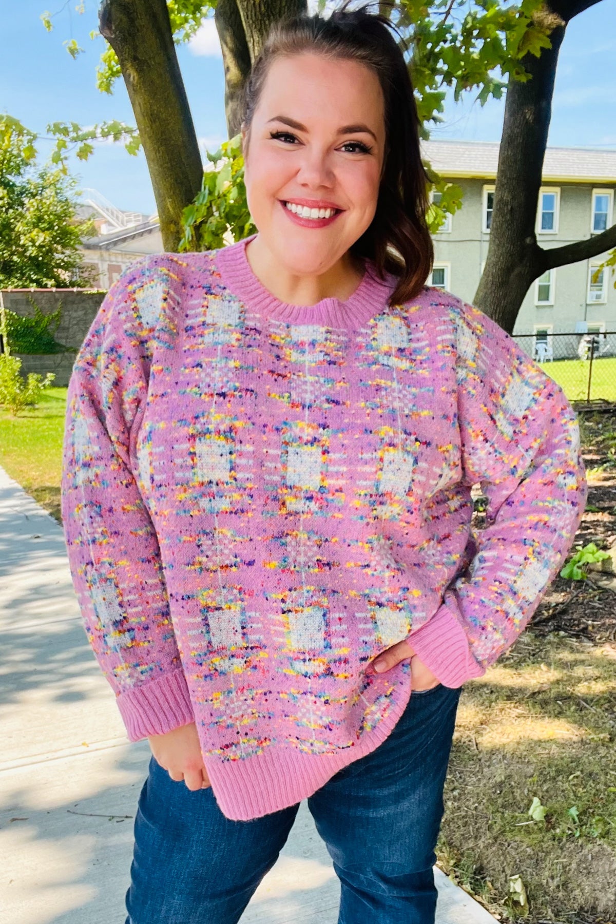 Adorable Pink Popcorn Knit Sweater