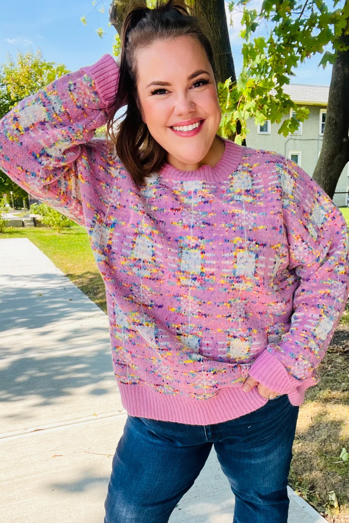 Adorable Pink Popcorn Knit Sweater