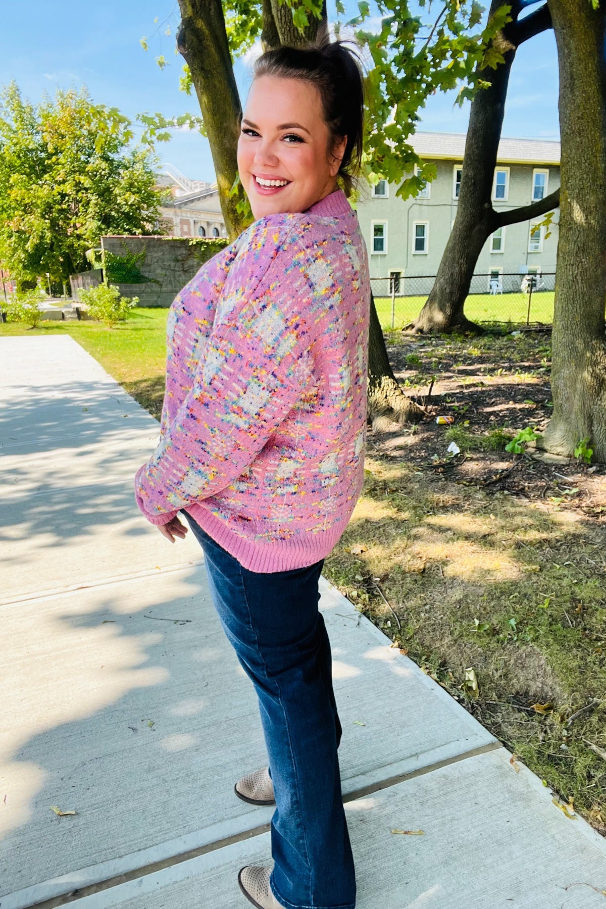 Adorable Pink Popcorn Knit Sweater