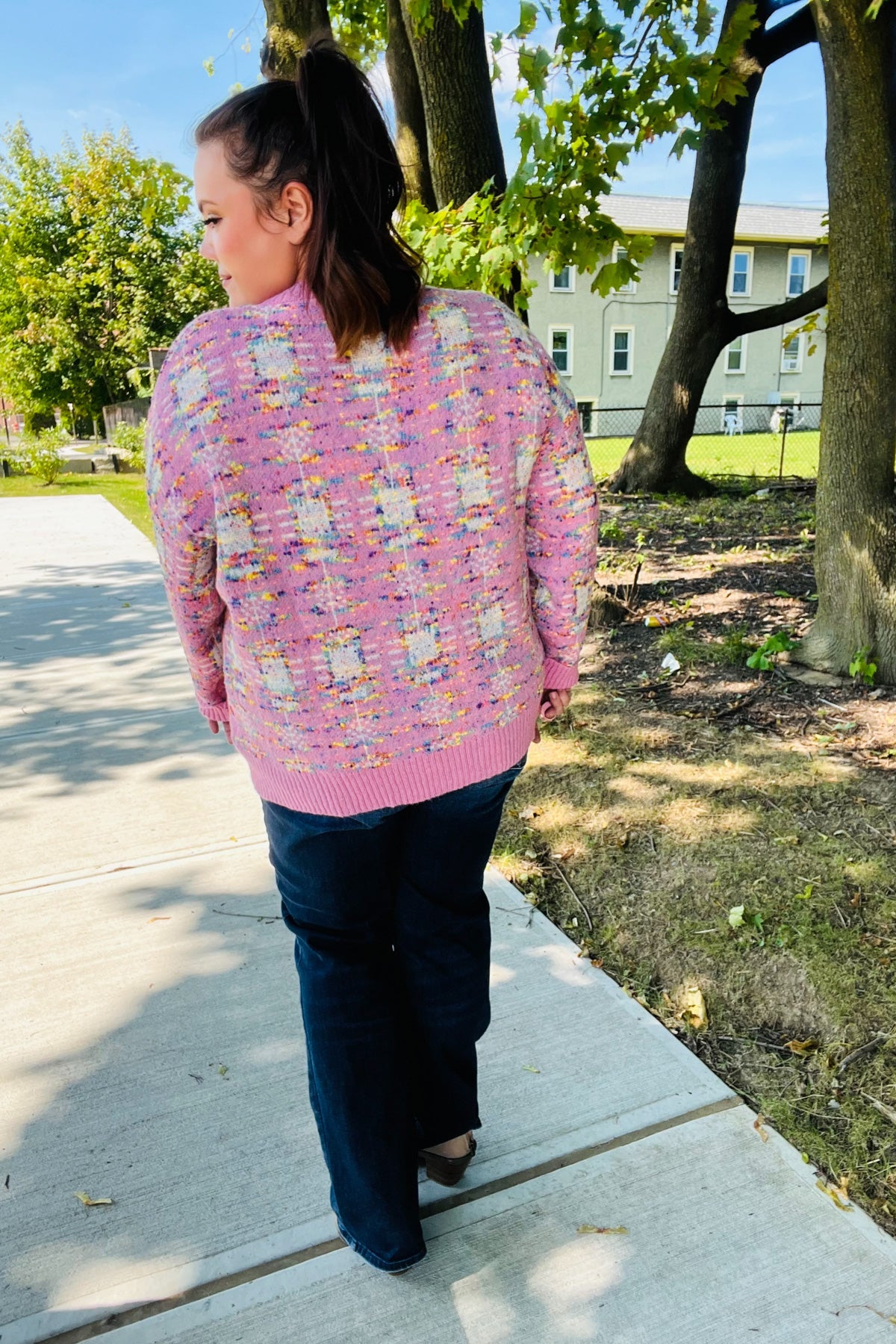 Adorable Pink Popcorn Knit Sweater