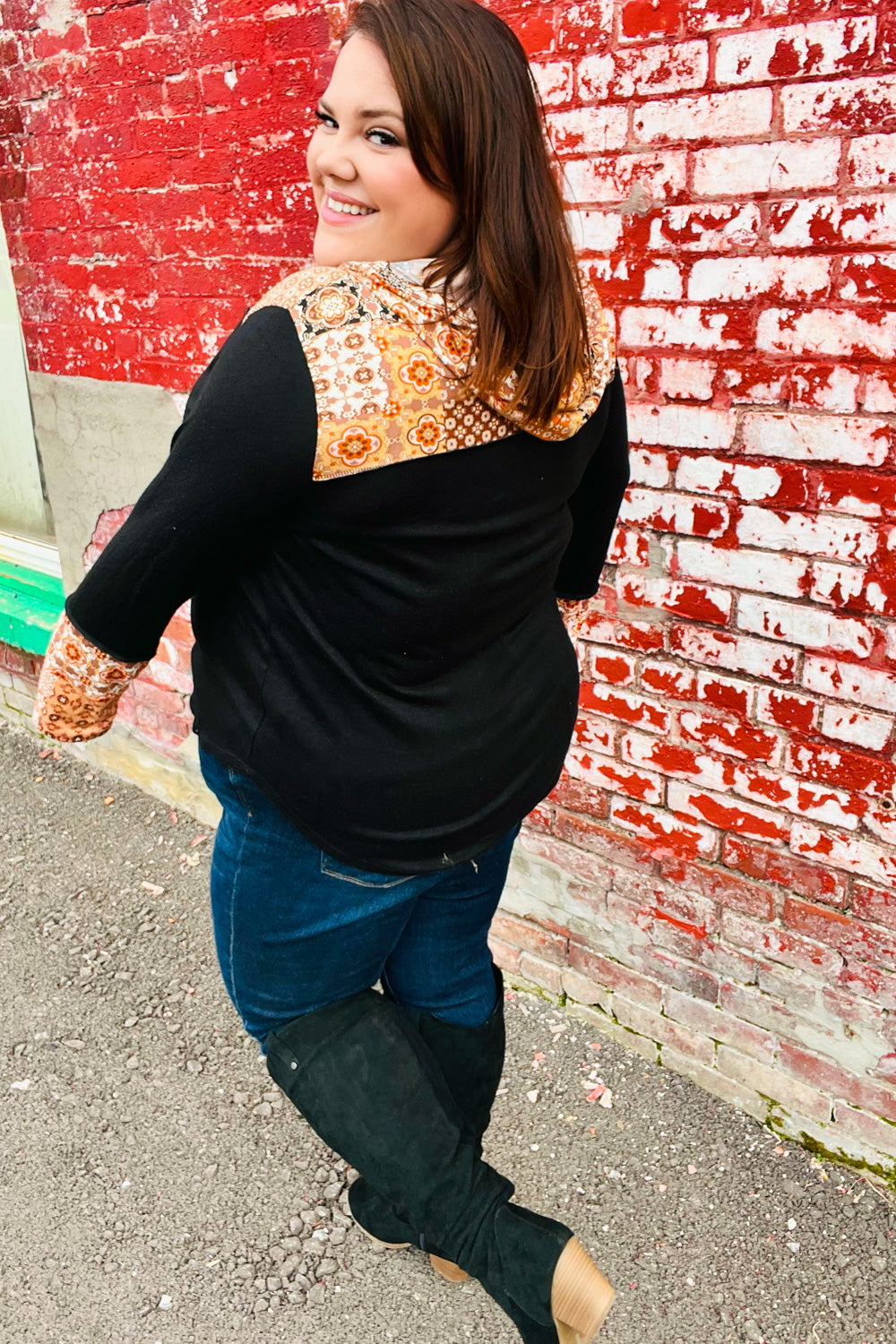 Black & Rust Paisley Print Hacci Knit Hoodie -SALE-