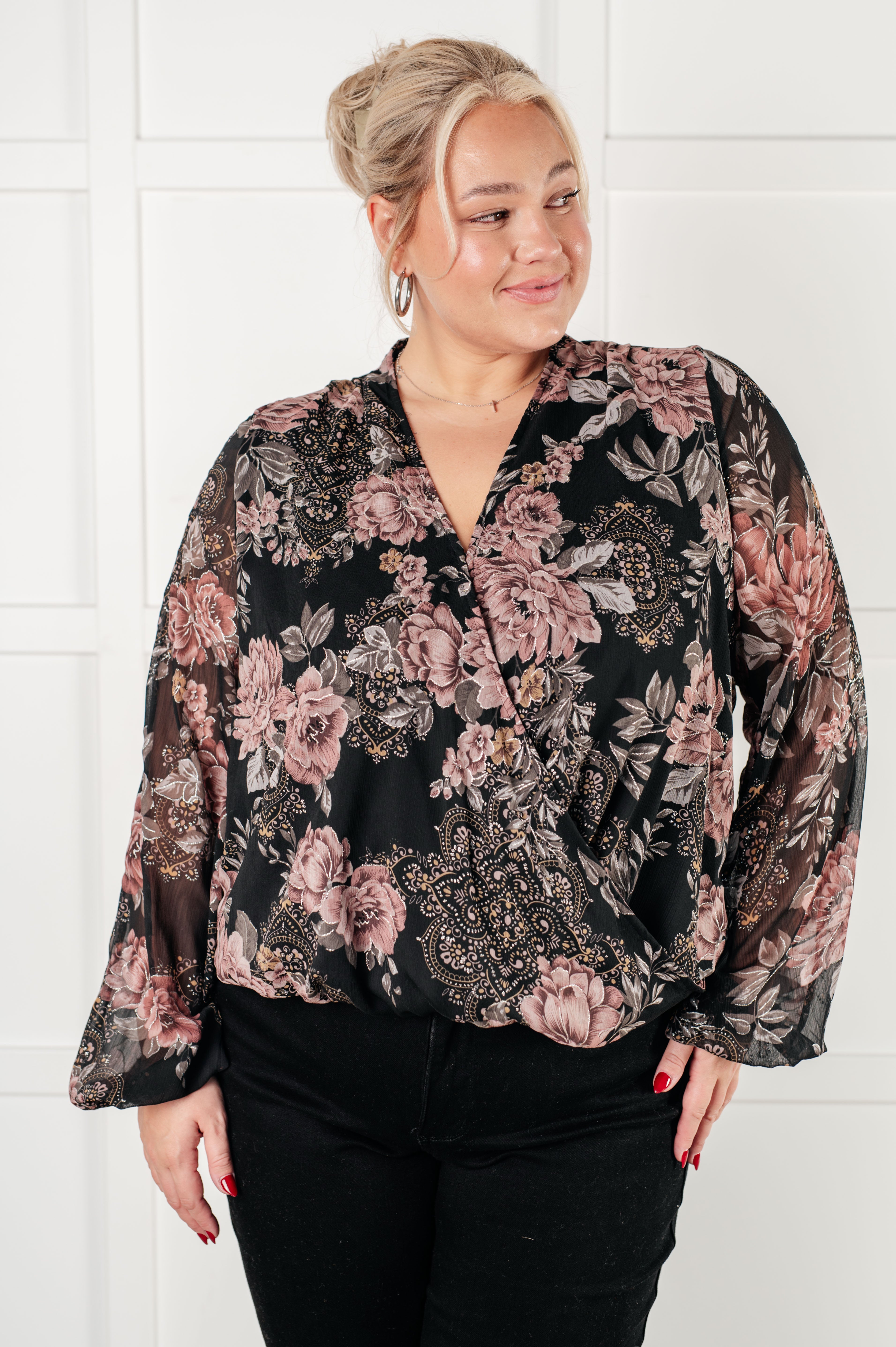 Love Knot Surplice Floral Blouse