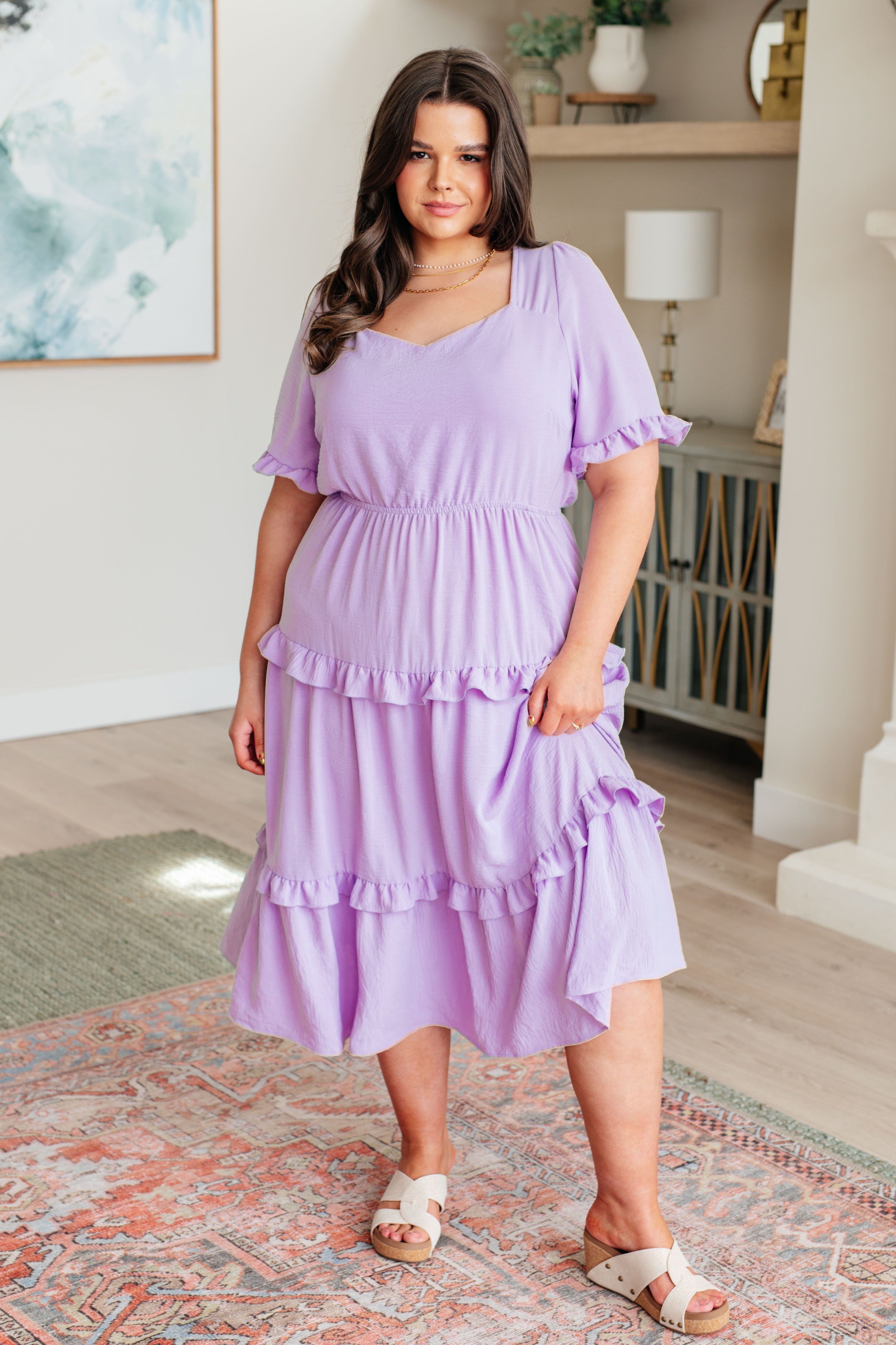 Lavender Haze Coquette Tiered Ruffled Dress