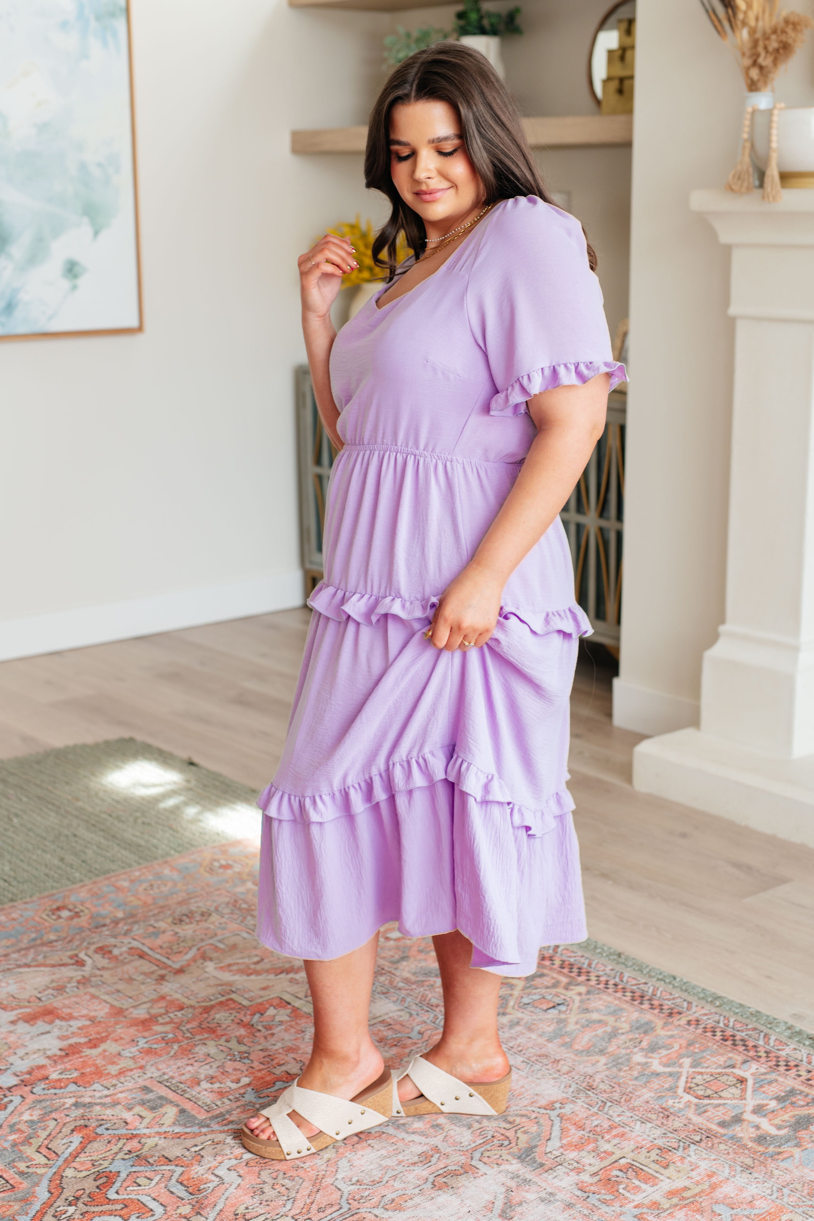 Lavender Haze Coquette Tiered Ruffled Dress