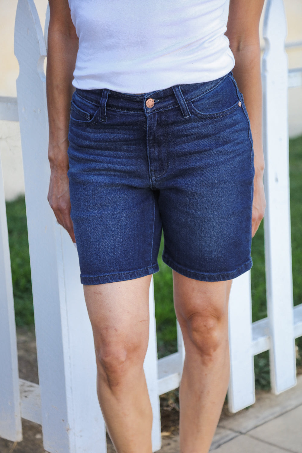 Judy Blue Dark Wash High Rise V-Front Shorts