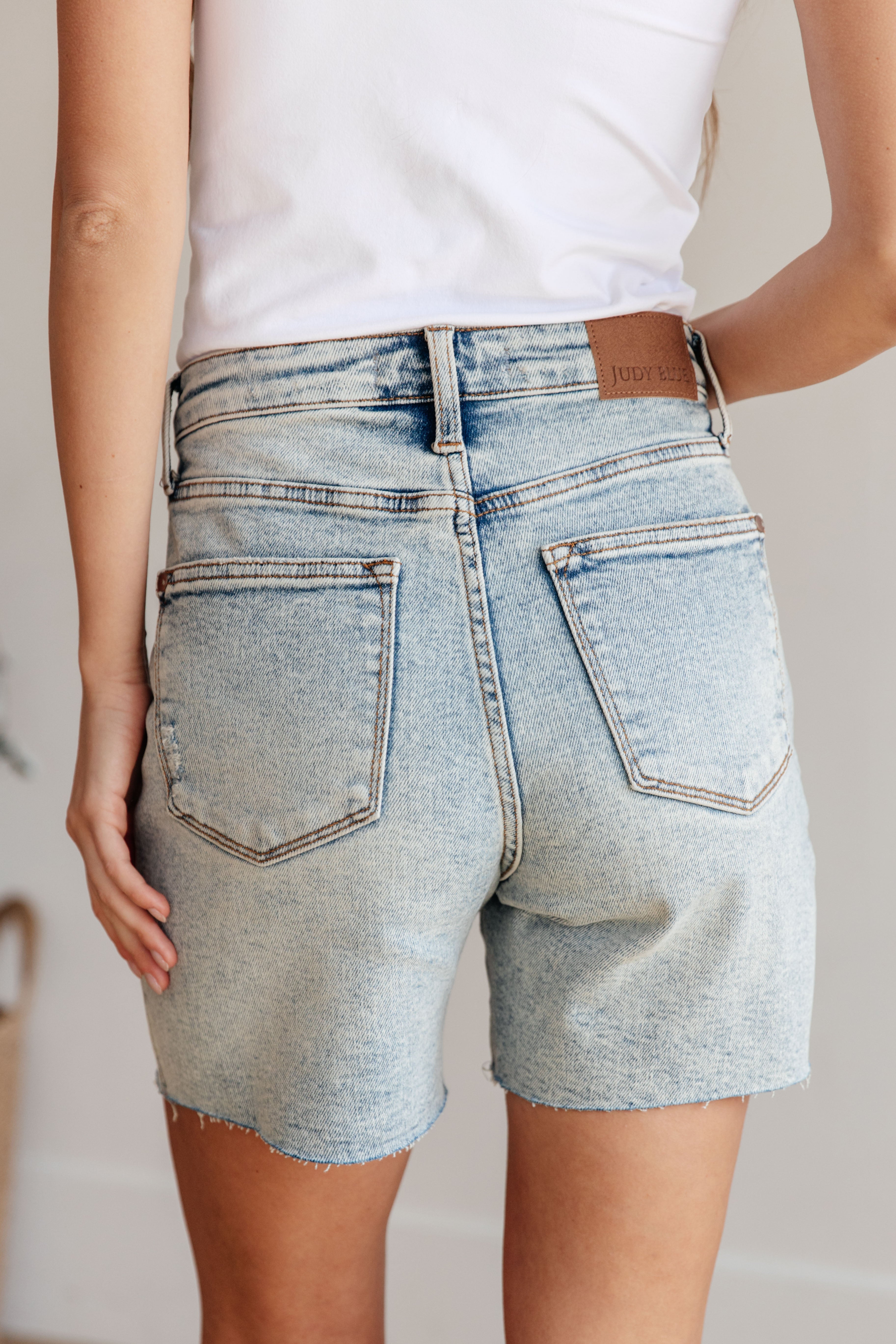 Judy Blue High Rise Mineral Wash Distressed Boyfriend Shorts