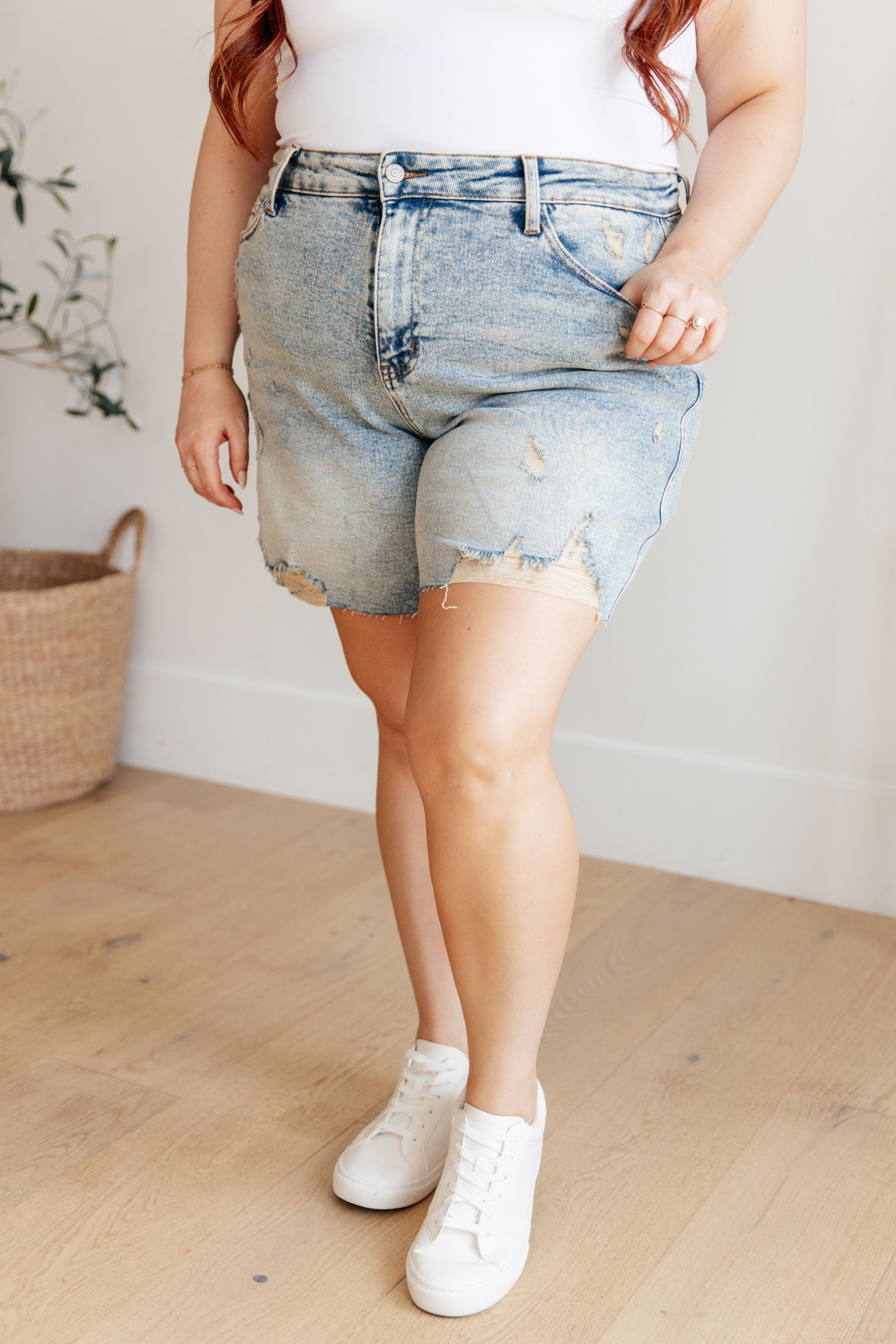 Judy Blue High Rise Mineral Wash Distressed Boyfriend Shorts