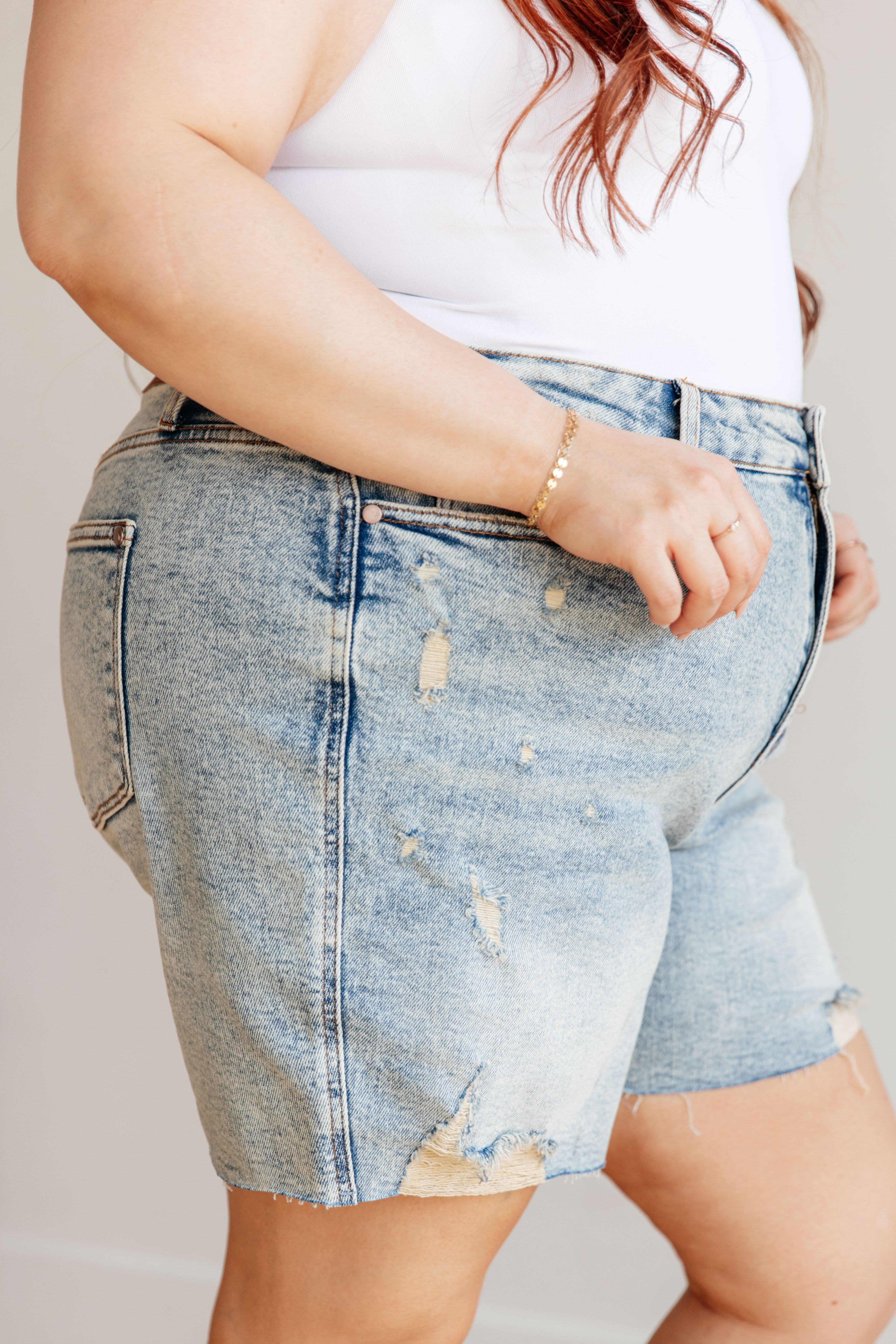 Judy Blue High Rise Mineral Wash Distressed Boyfriend Shorts