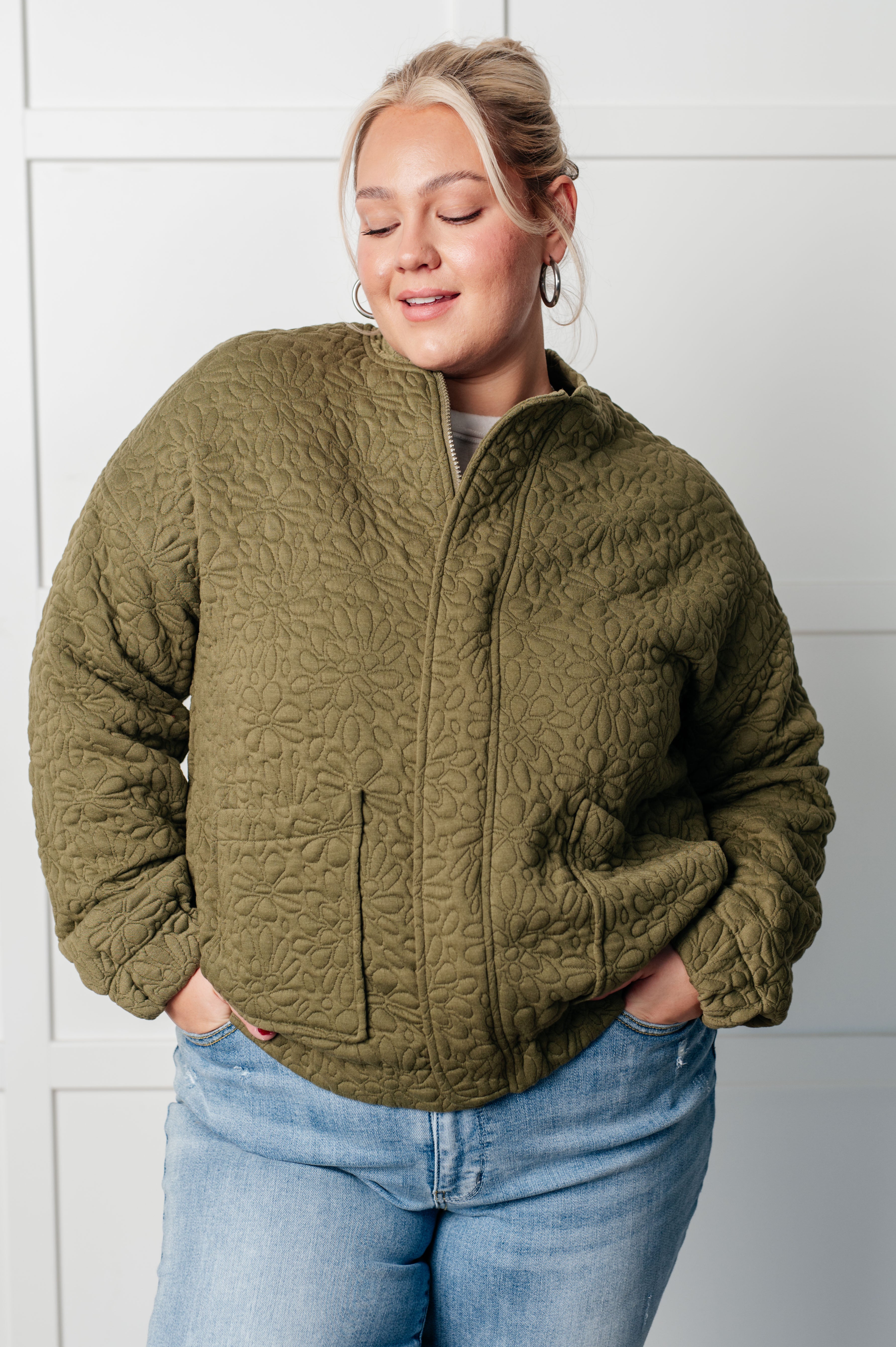 Quilted Zip Up Jacket in Rainforest