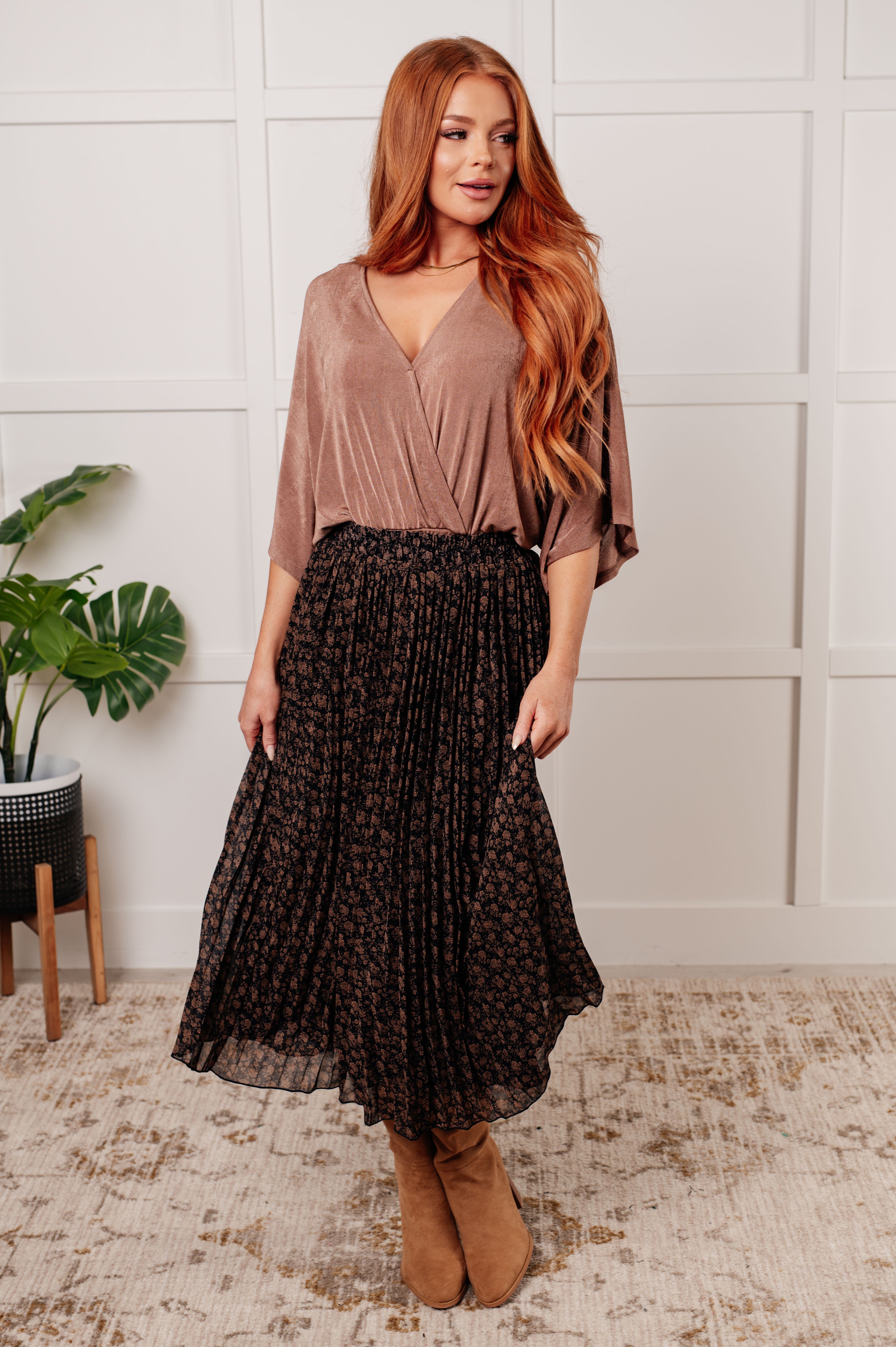 Chiffon Floral Print Pleated Skirt