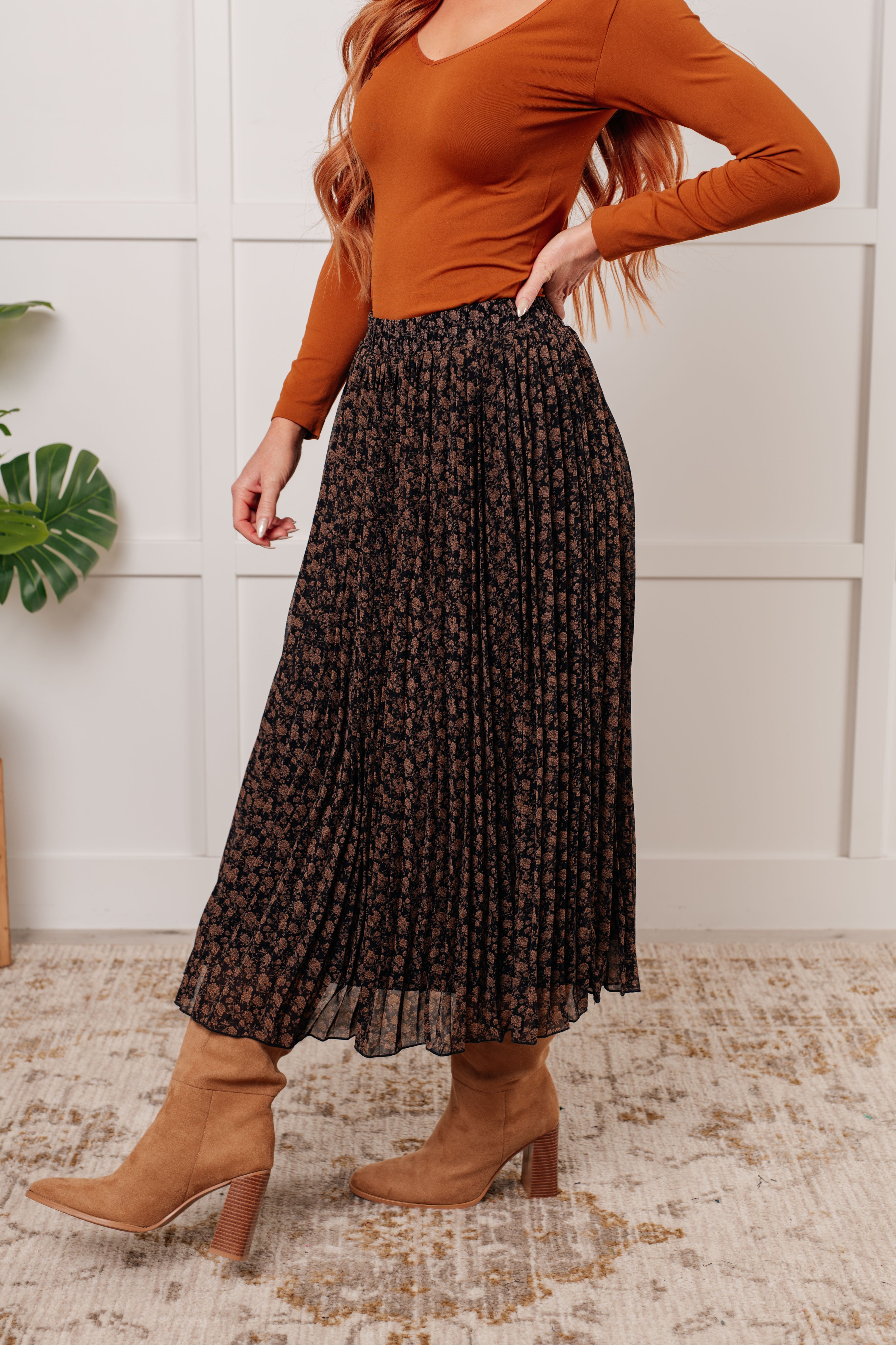 Chiffon Floral Print Pleated Skirt