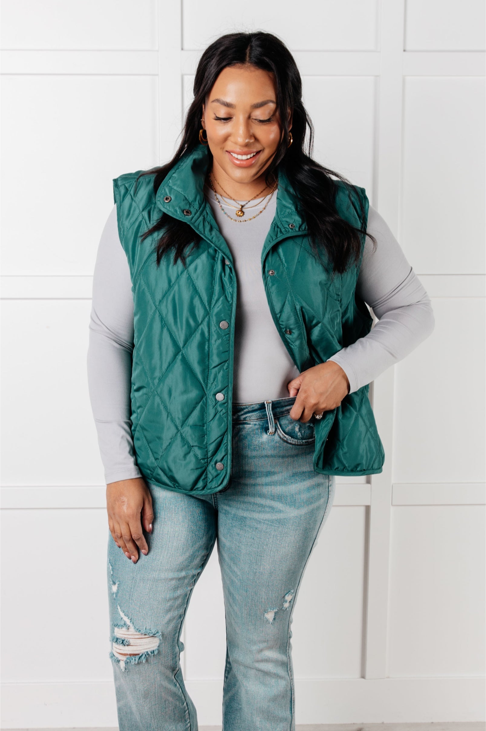 Quilted Puffer Vest in Evergreen Elegance