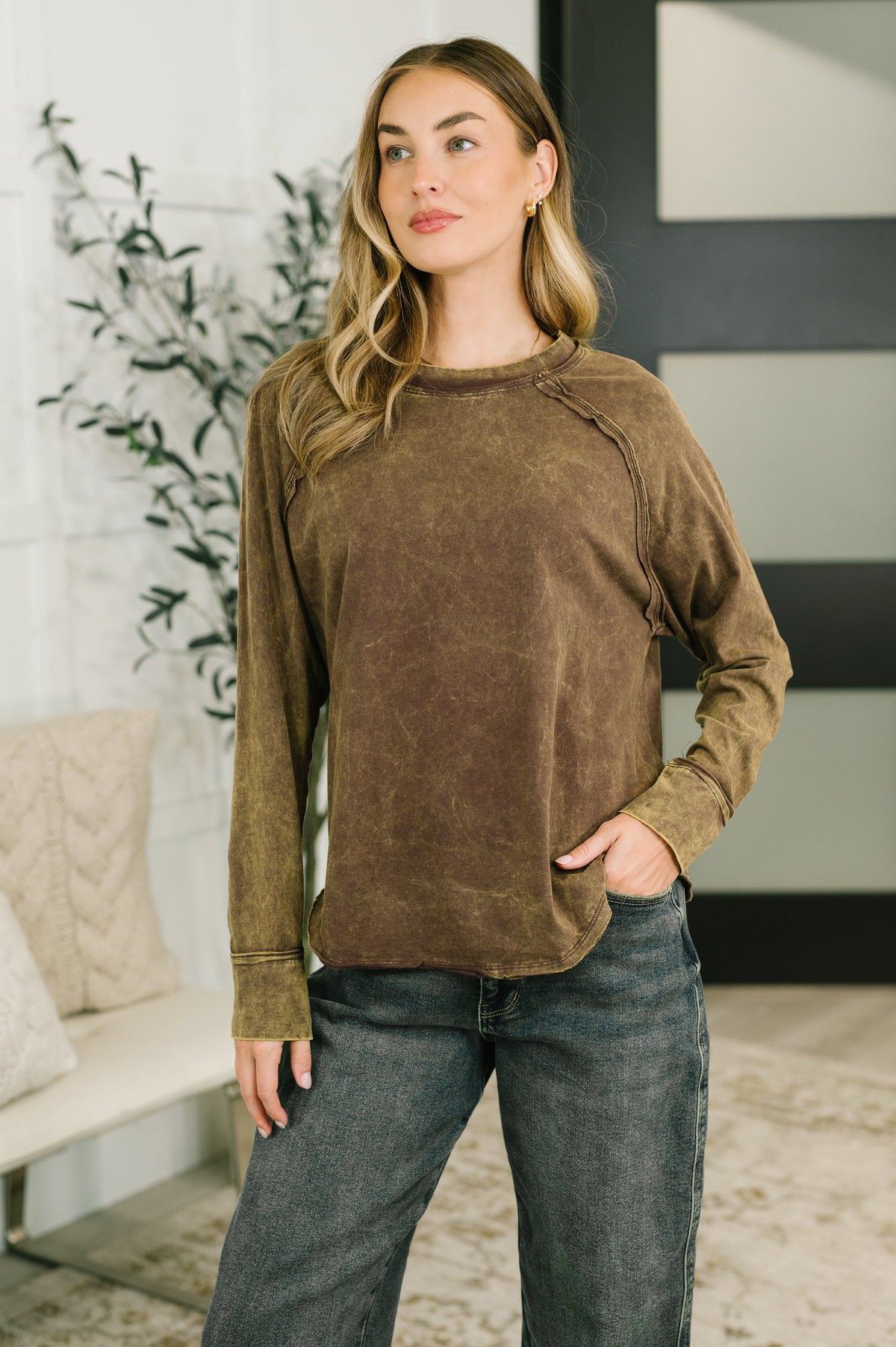Fall Vibes Mineral Wash Cotton Raglan Sleeve Top
