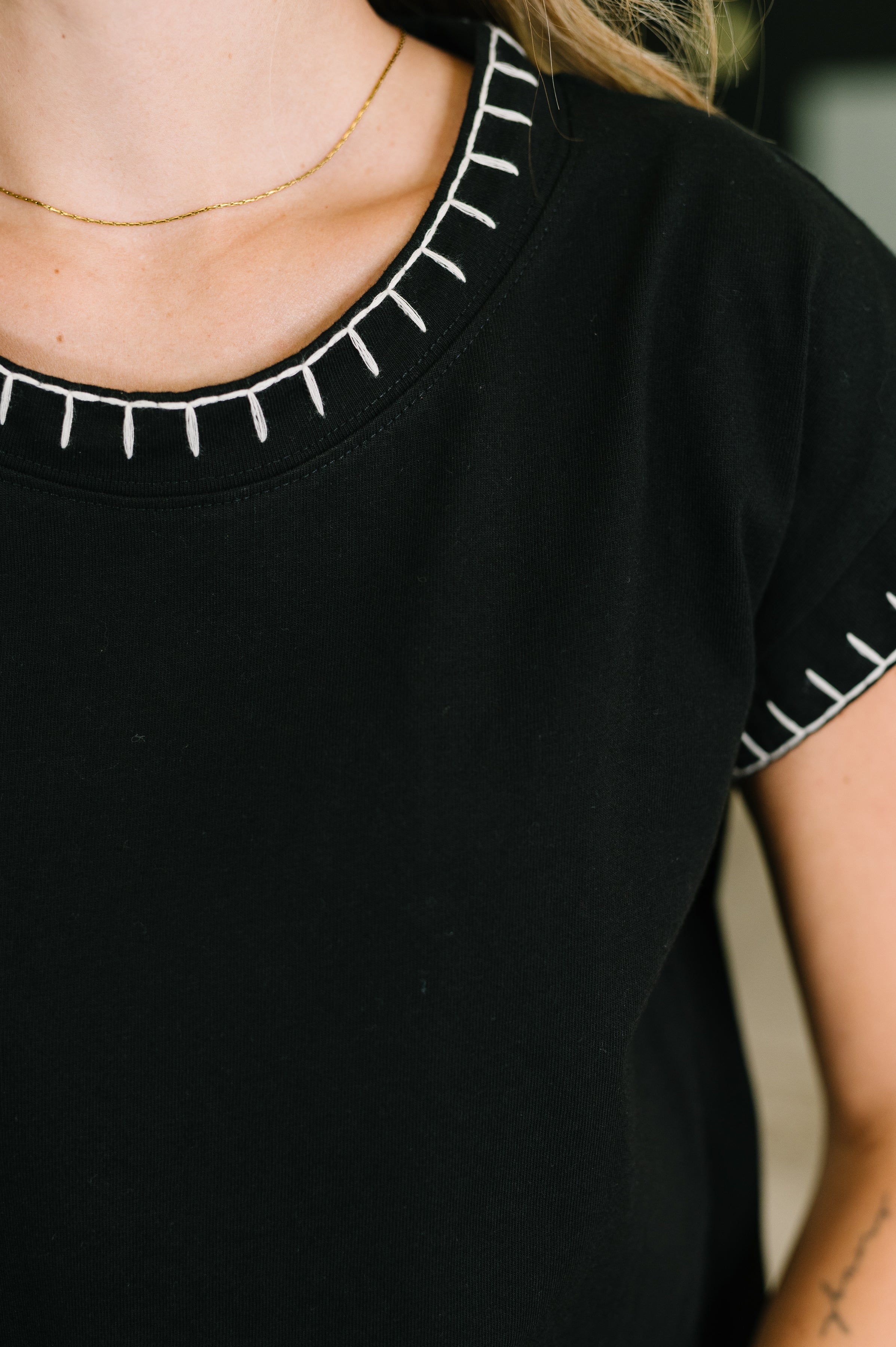 Little Details Cotton Top in Black